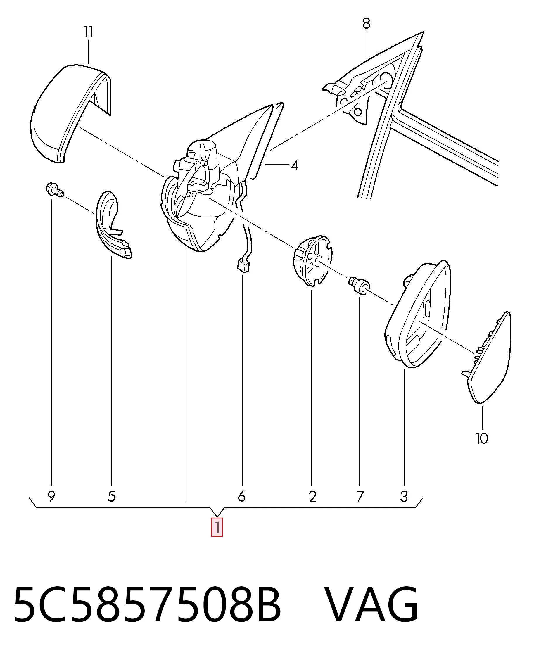 Праве бічне дзеркало VAG 5C5857508N9B9 ціна, від 188.59 USD