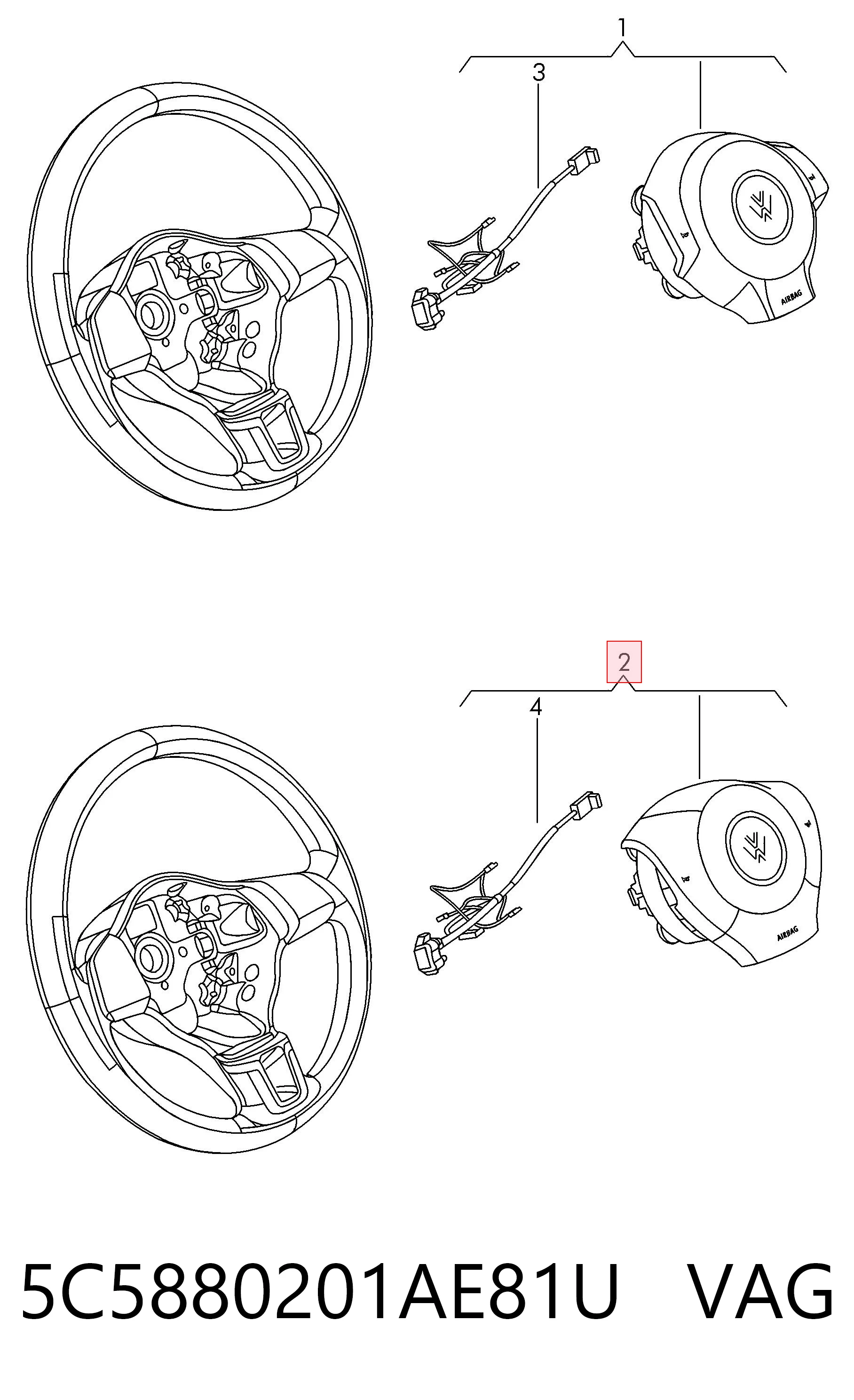 5C5880201AE81U VAG Подушка безпеки, водійська, AIRBAG