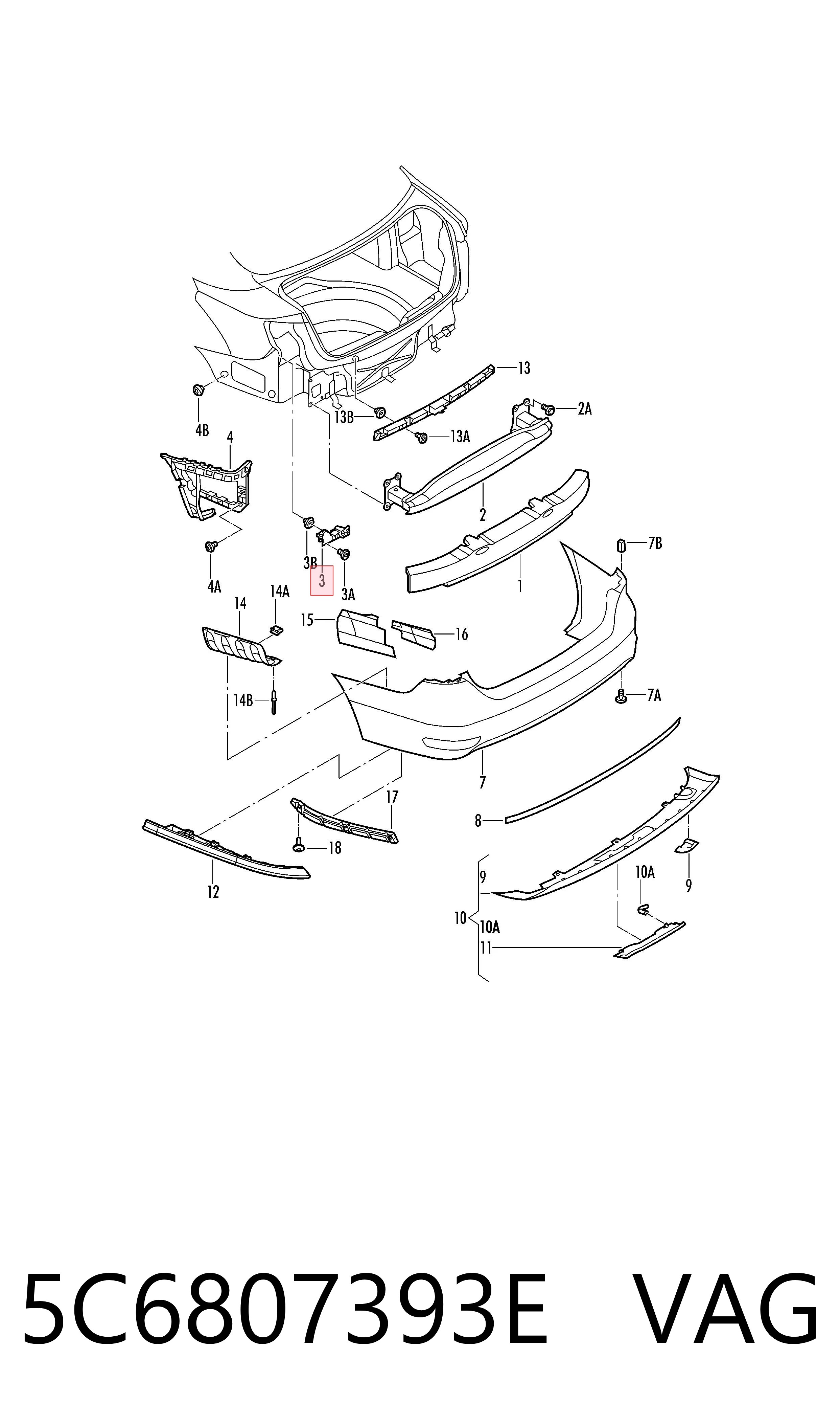 5C6807393E VAG Супорт/кронштейн кріплення заднього ліхтаря, лівий