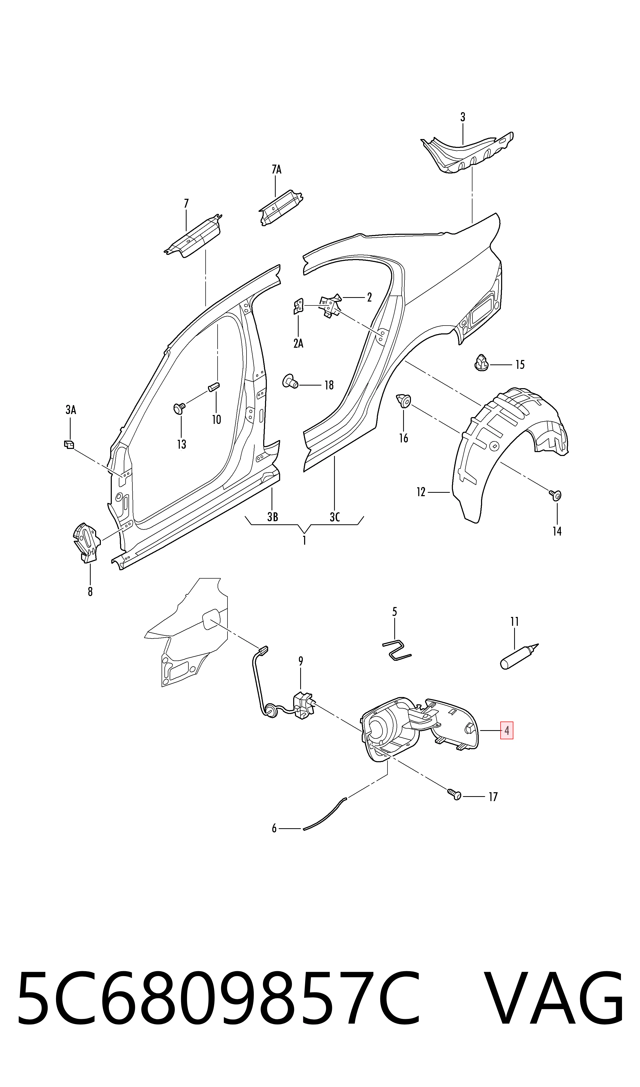 5C6809857C VAG Дверцята бензобака