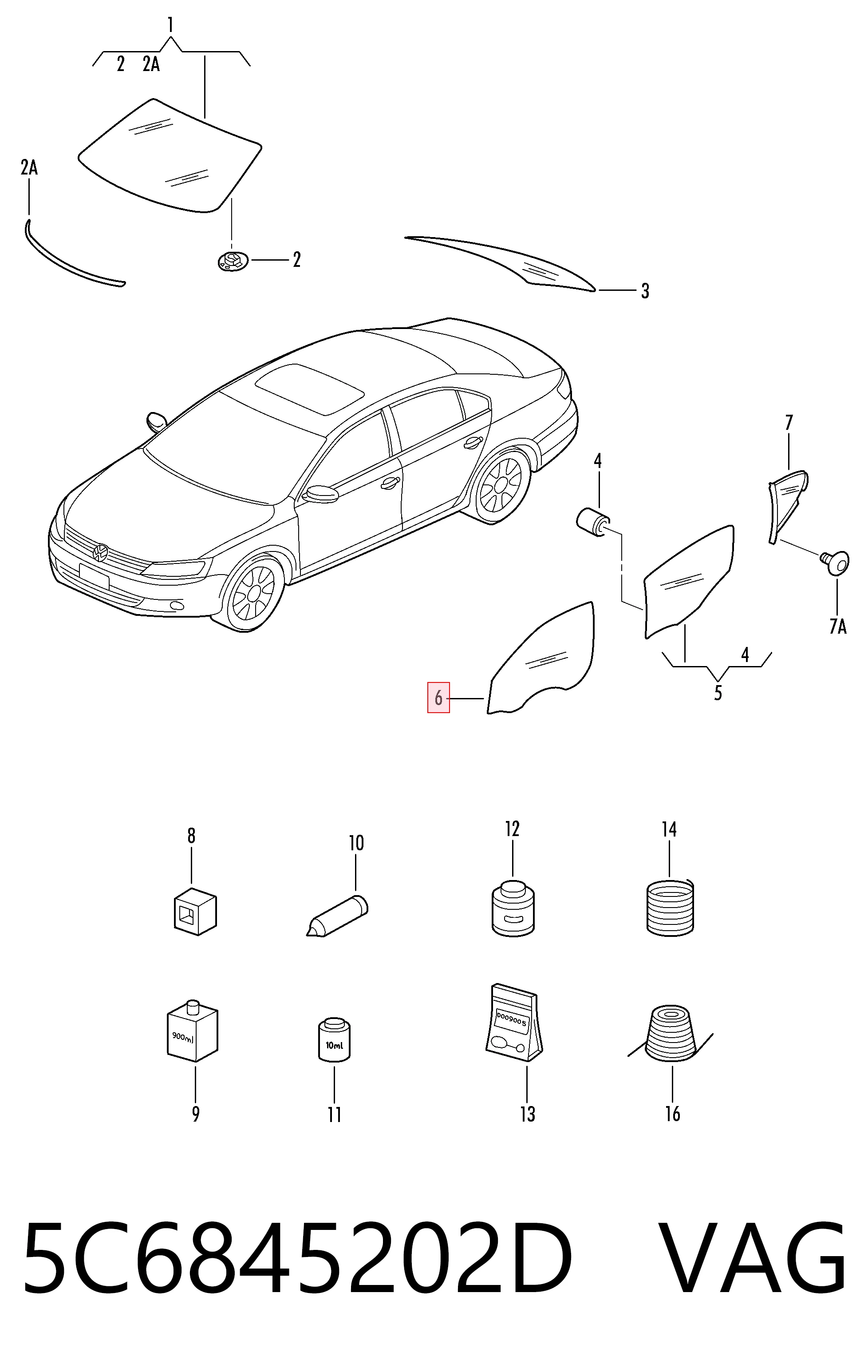5C6845202D VAG Скло пасажирських дверей