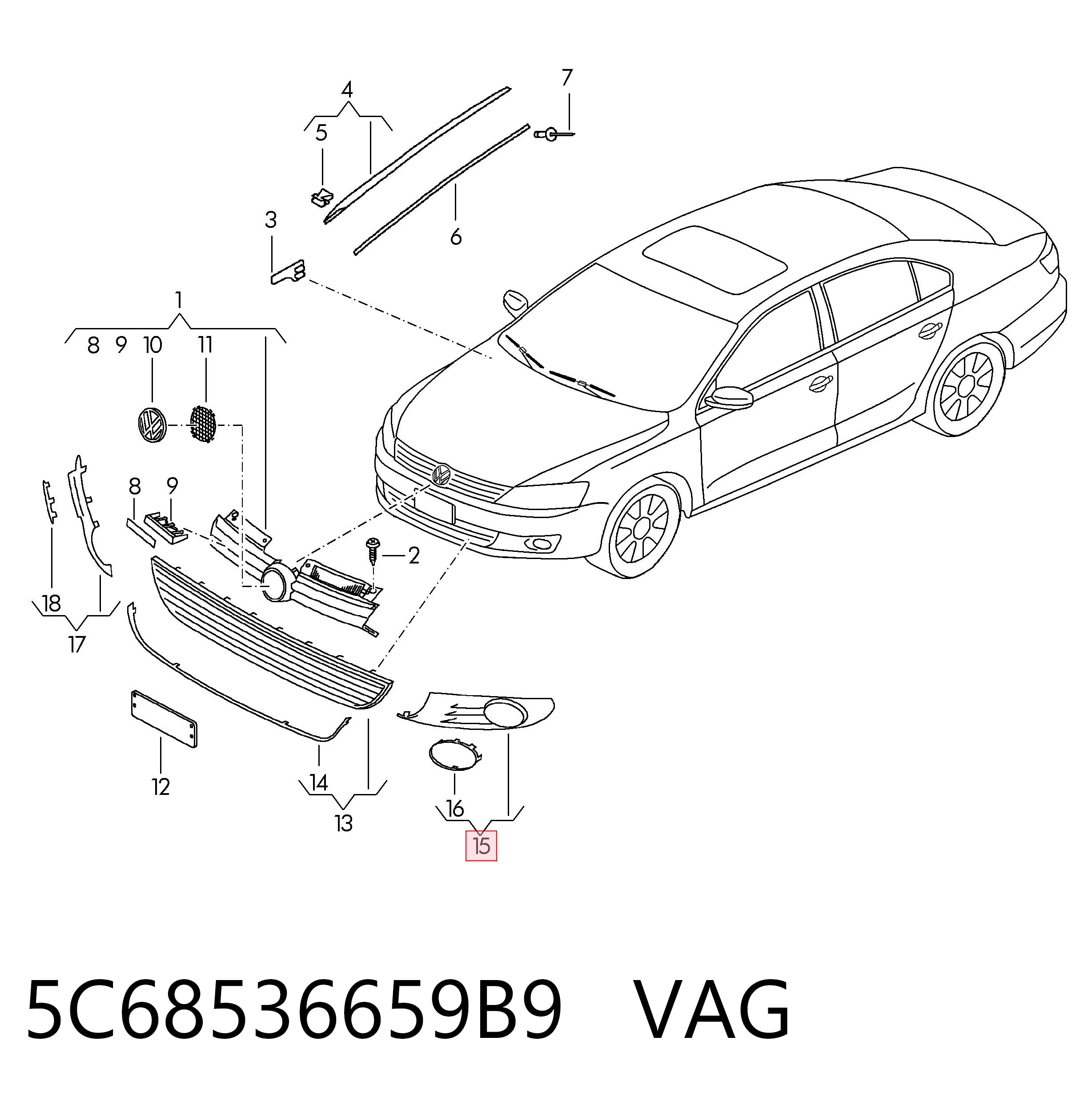 5C68536659B9 VAG Решітка протитуманних фар ліва
