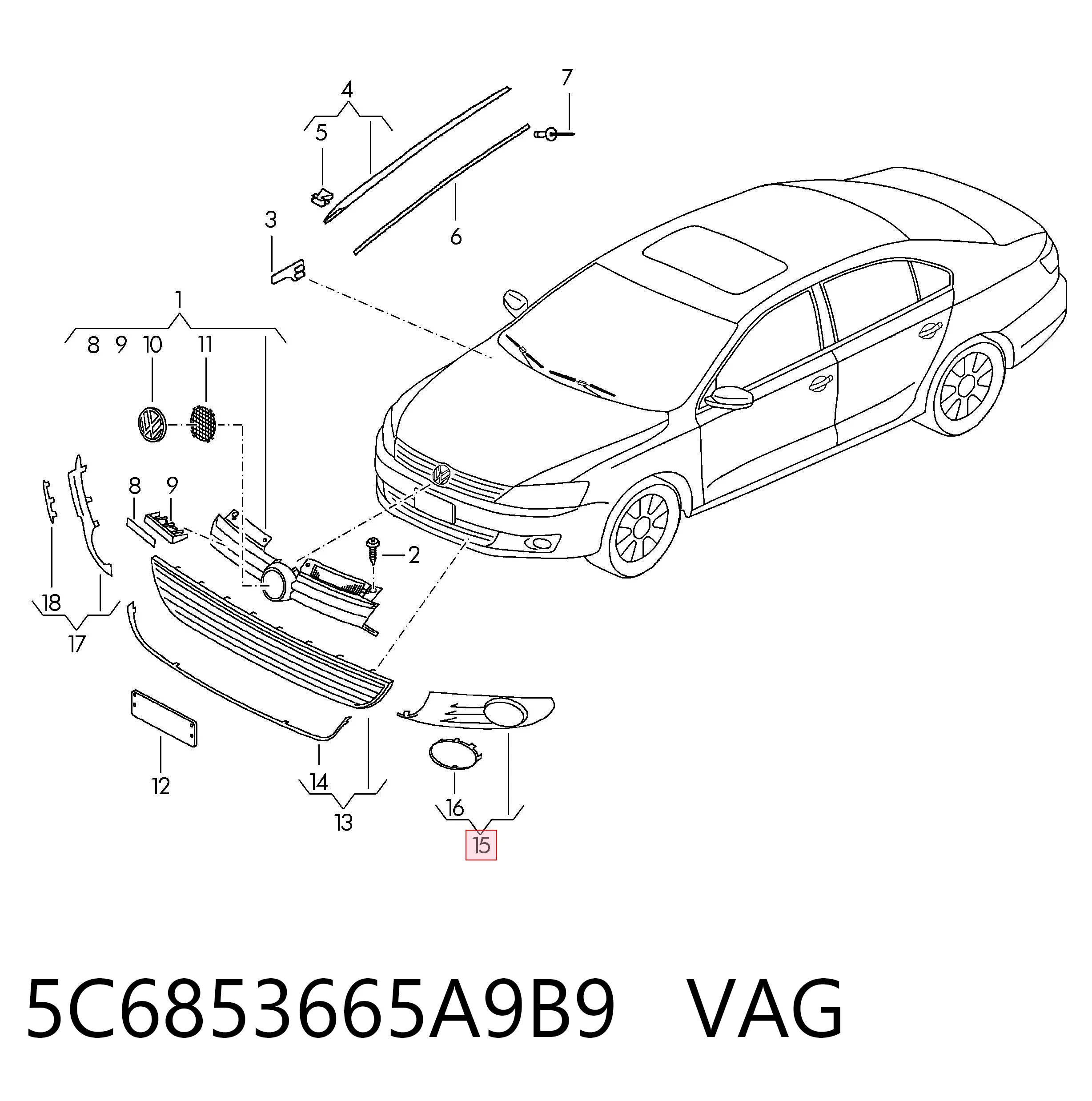 5C6853665A9B9 VAG Решітка протитуманних фар ліва