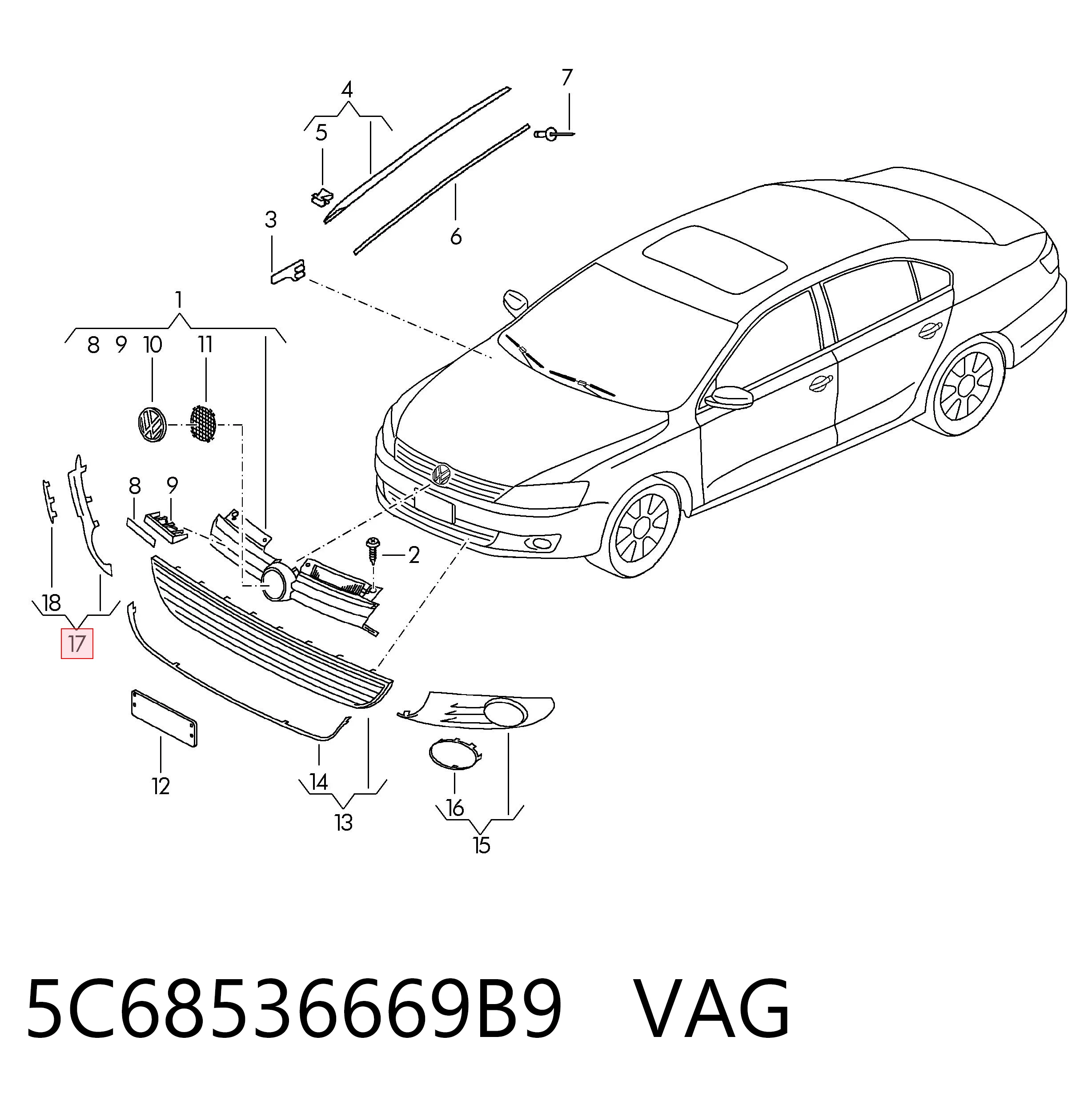 5C68536669B9 VAG Заглушка, решітка протитуманних фар бампера переднього, права