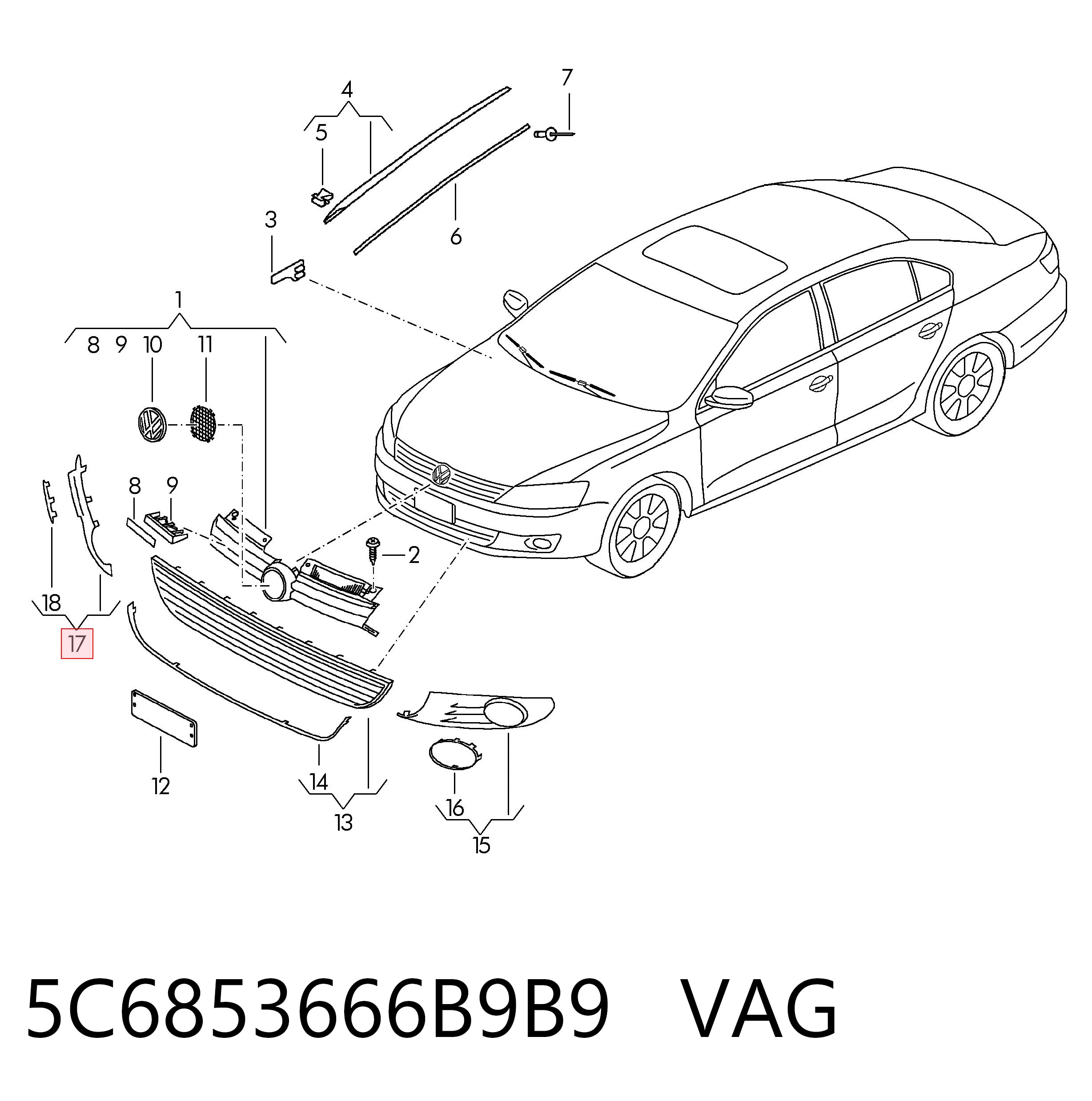 5C6853666B9B9 VAG Решітка радіатора
