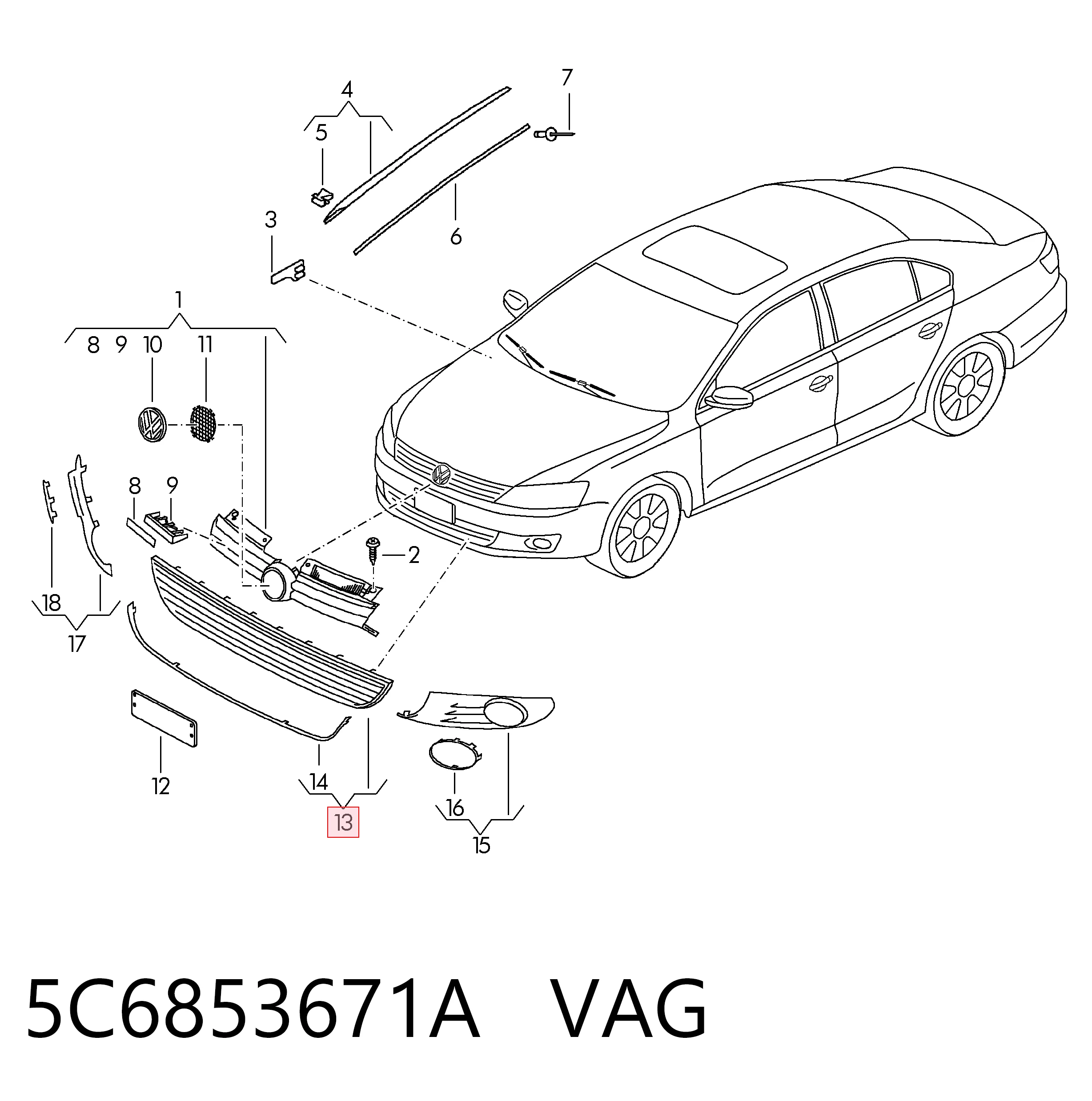 5C6853671A VAG Решітка радіатора