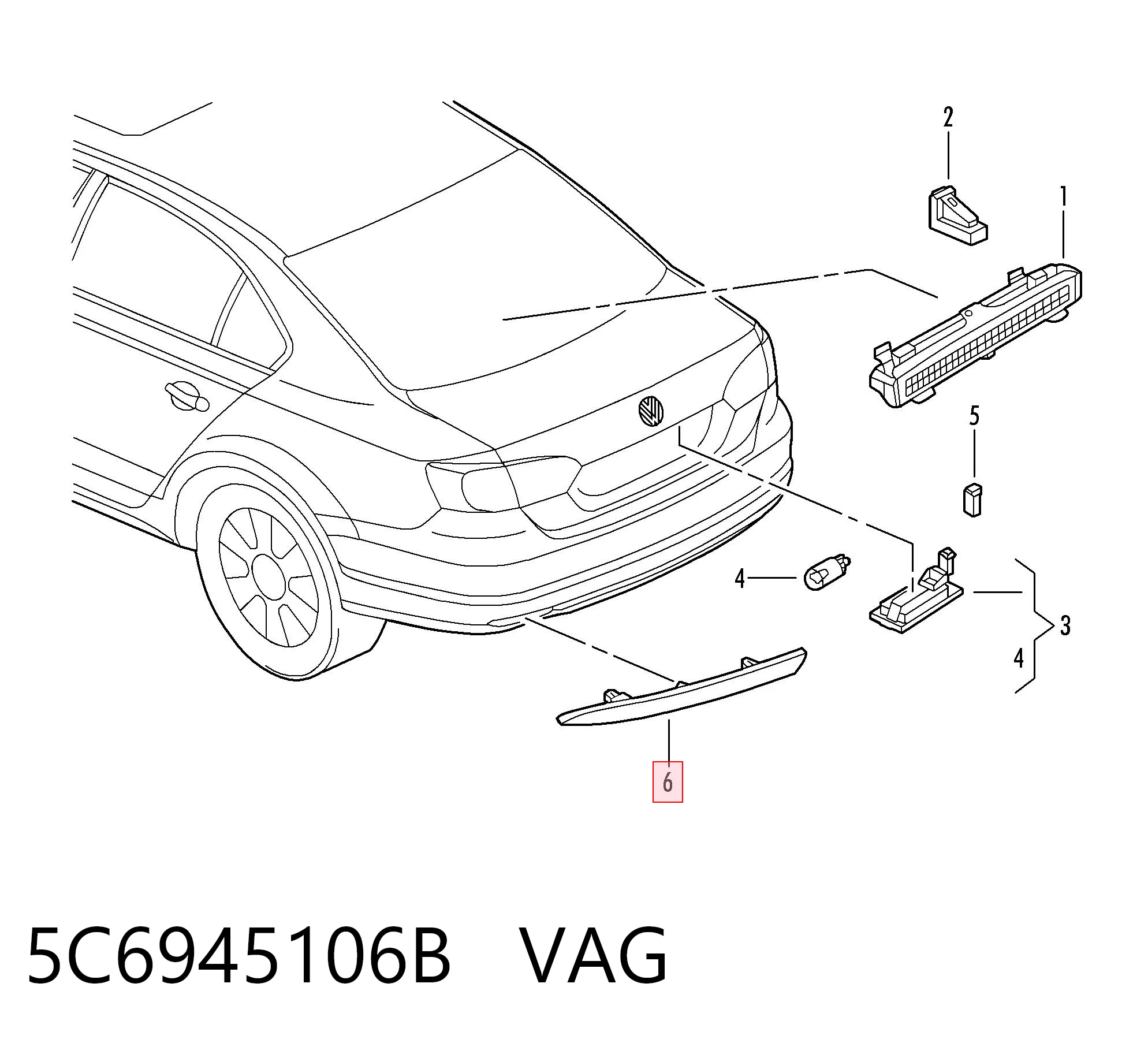 5C6945106B VAG Правий катафот бампера