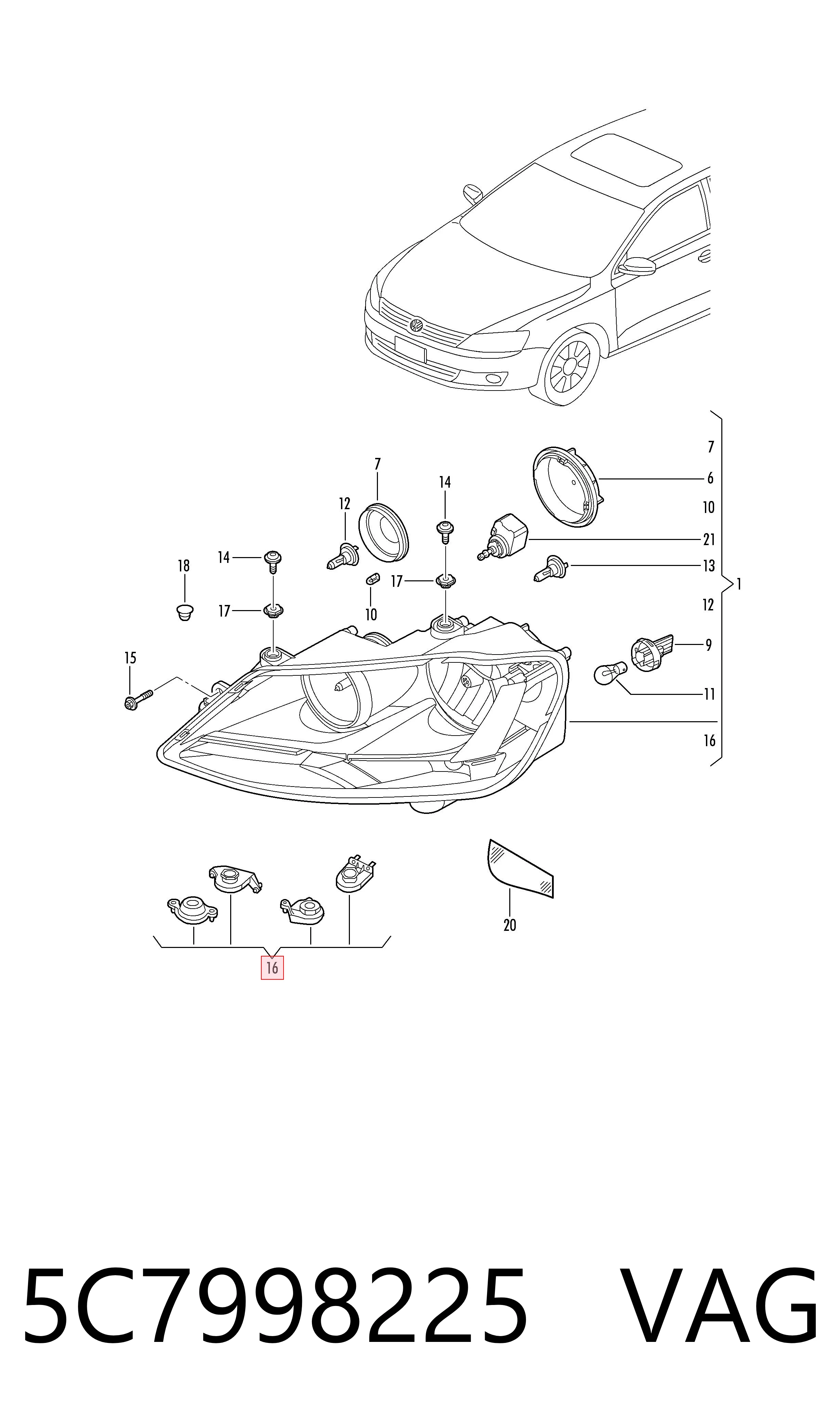 5C7998225 VAG Кріплення фари передньої, лівої