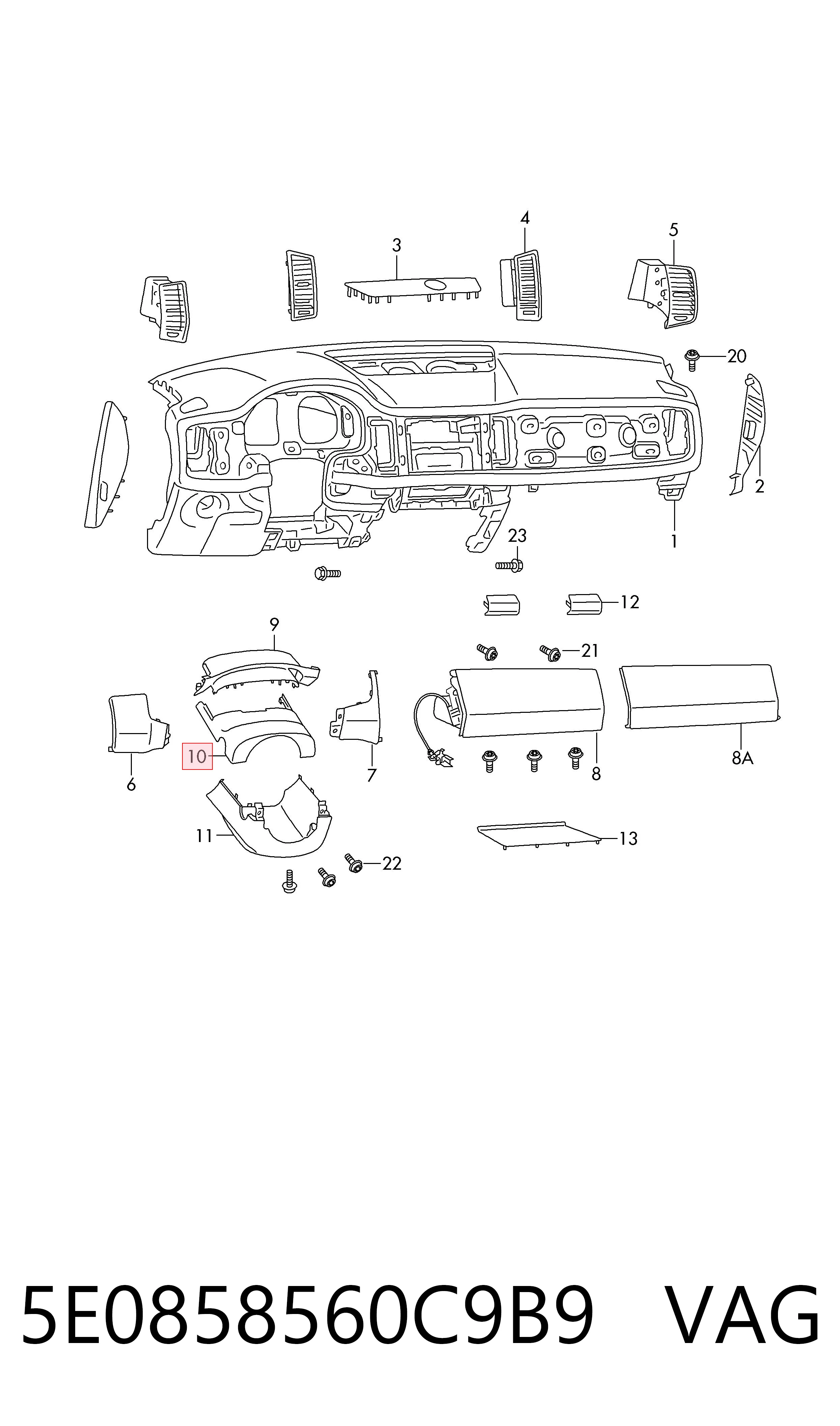 5E0858560C9B9 VAG Накладка рульової колонки