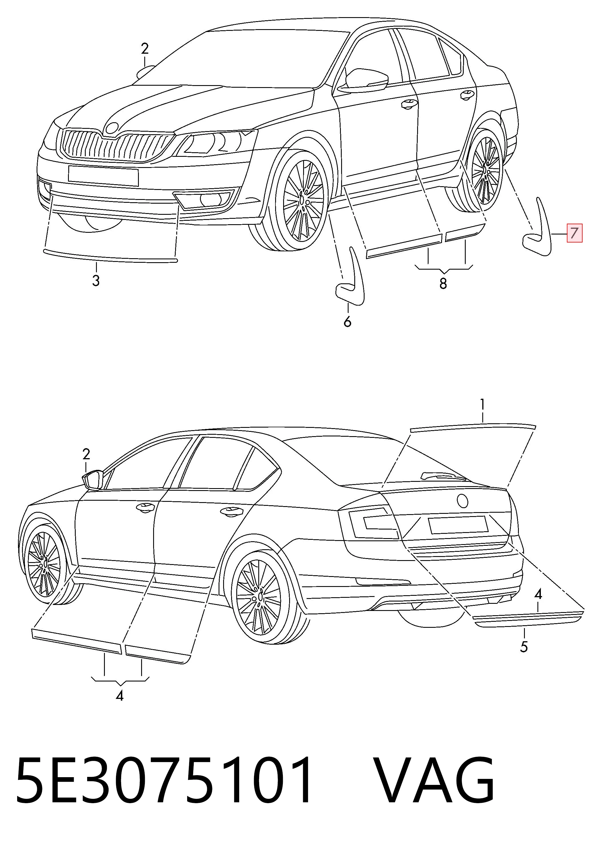 5E3075101 VAG Бризковики задні, комплект
