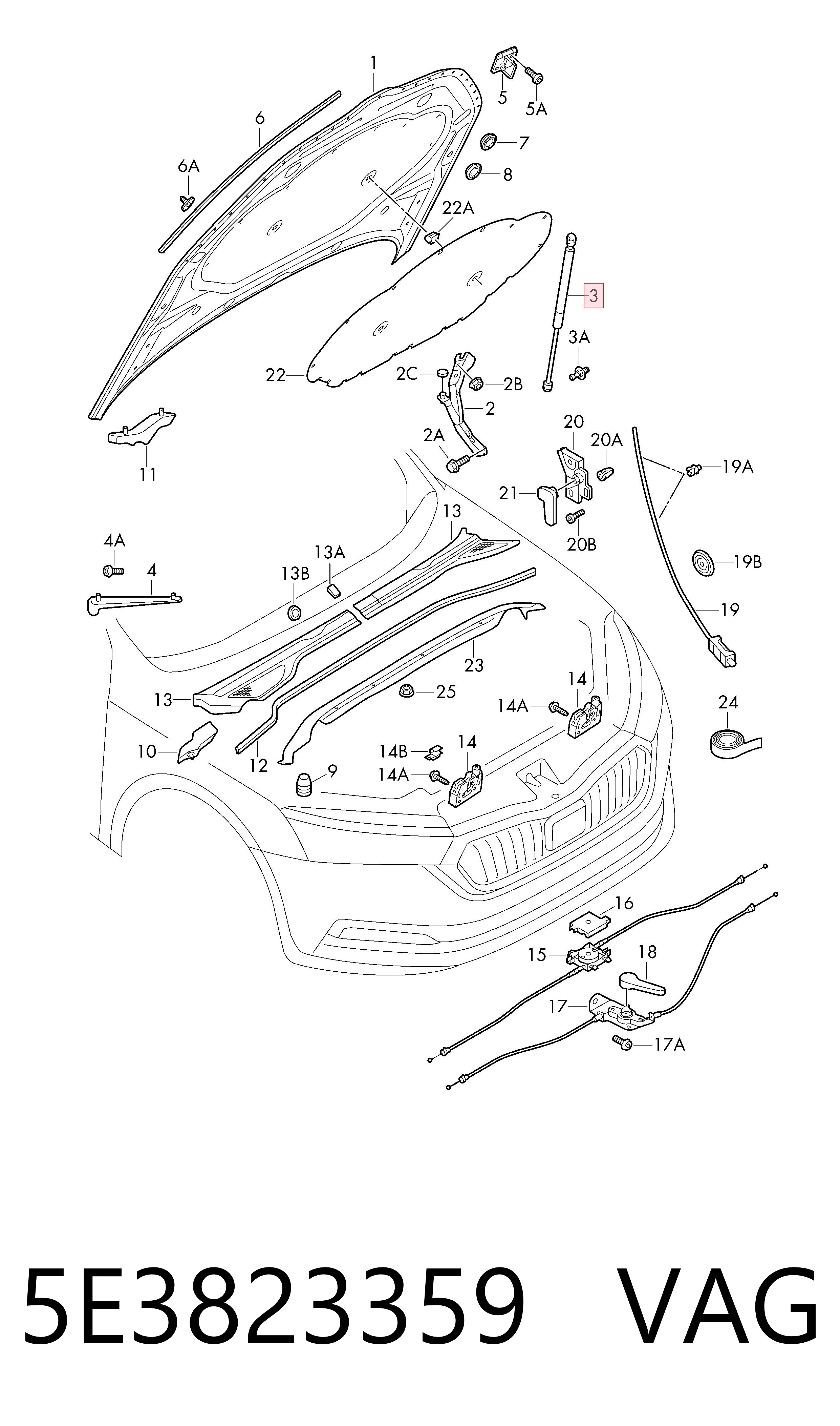 5E3823359 VAG Стійка капота