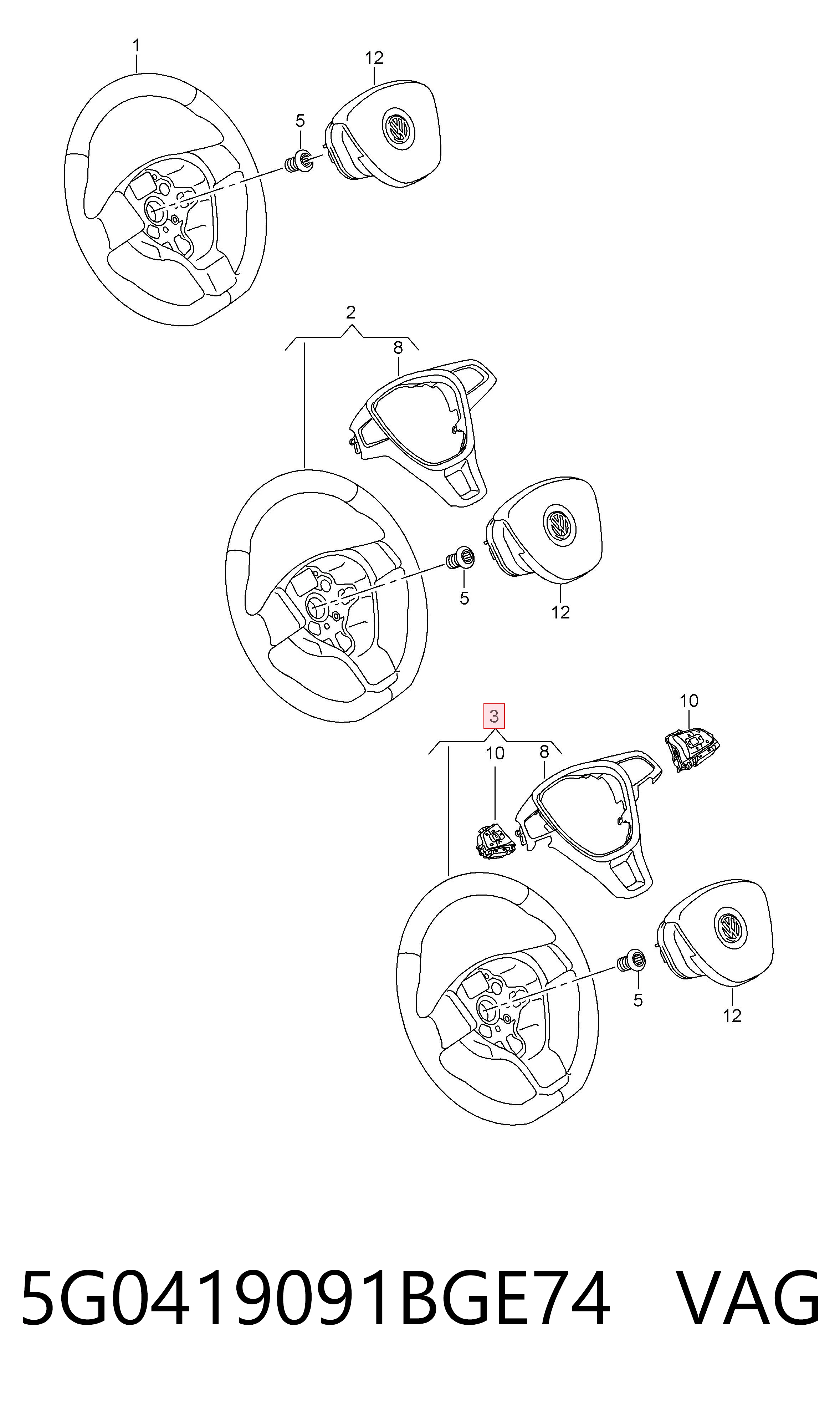 5G0419091BGE74 VAG Рульове колесо