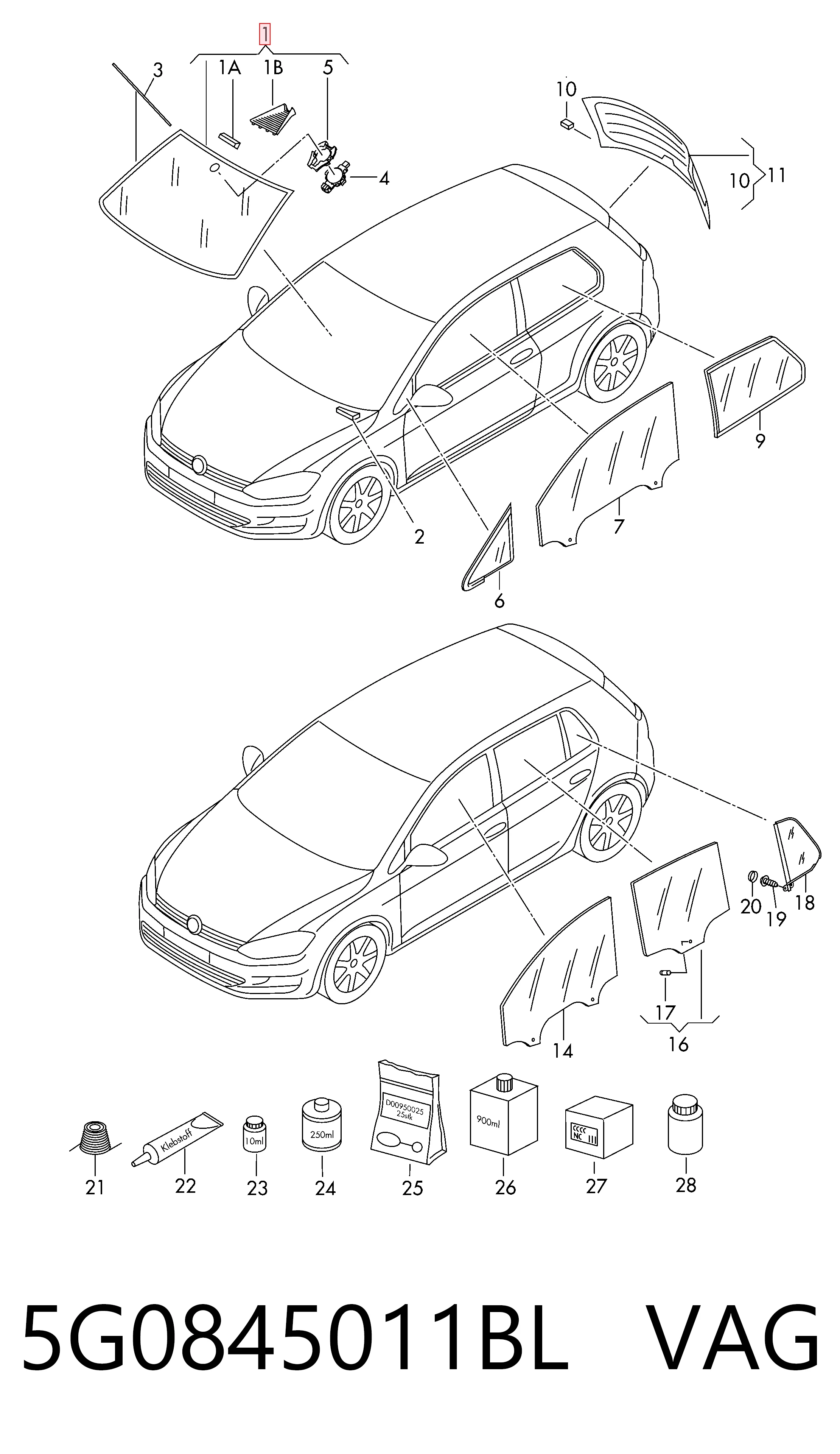 5G0845011BL VAG Автомобільне скло