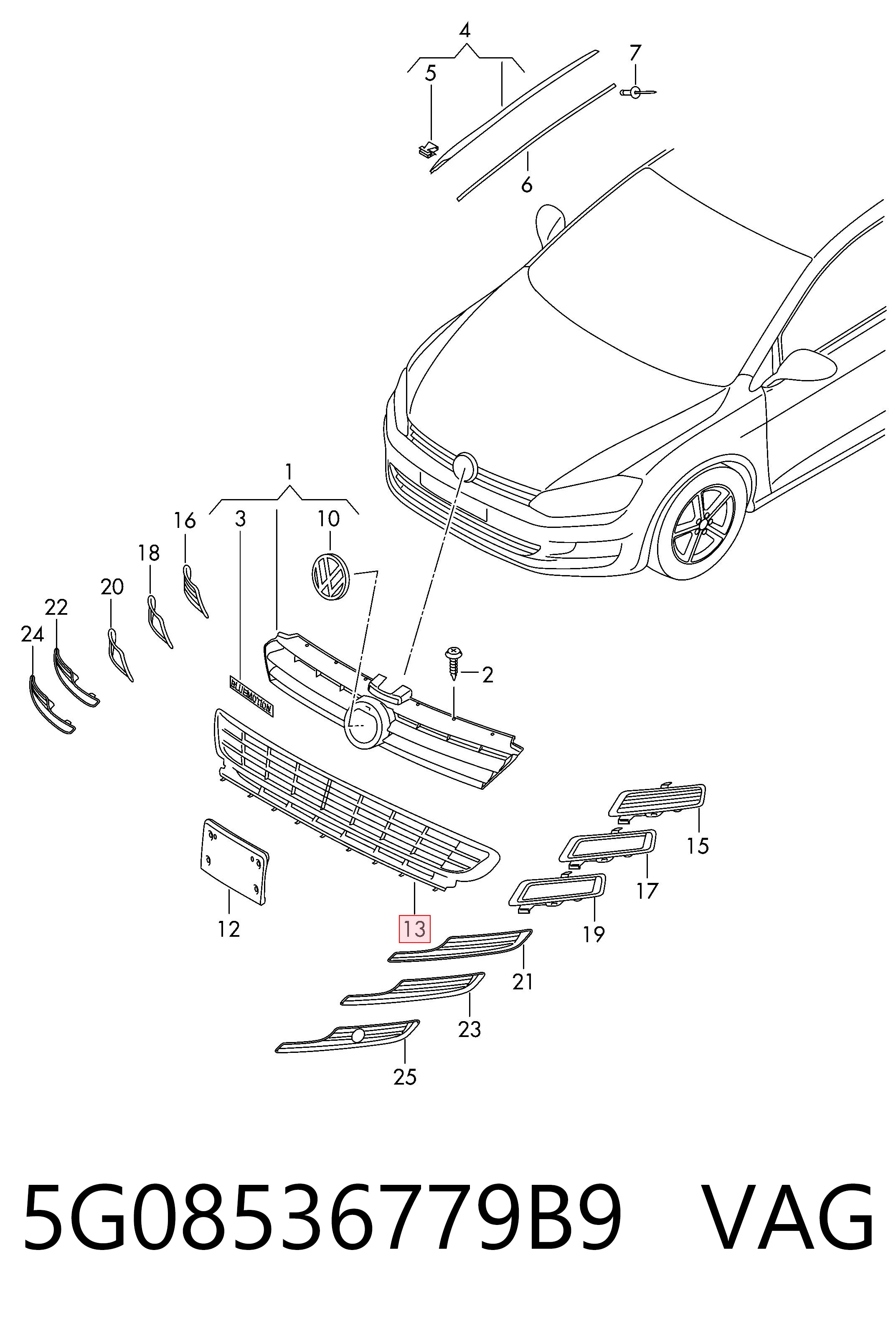 5G08536779B9 VAG Решітка переднього бампера, центральна