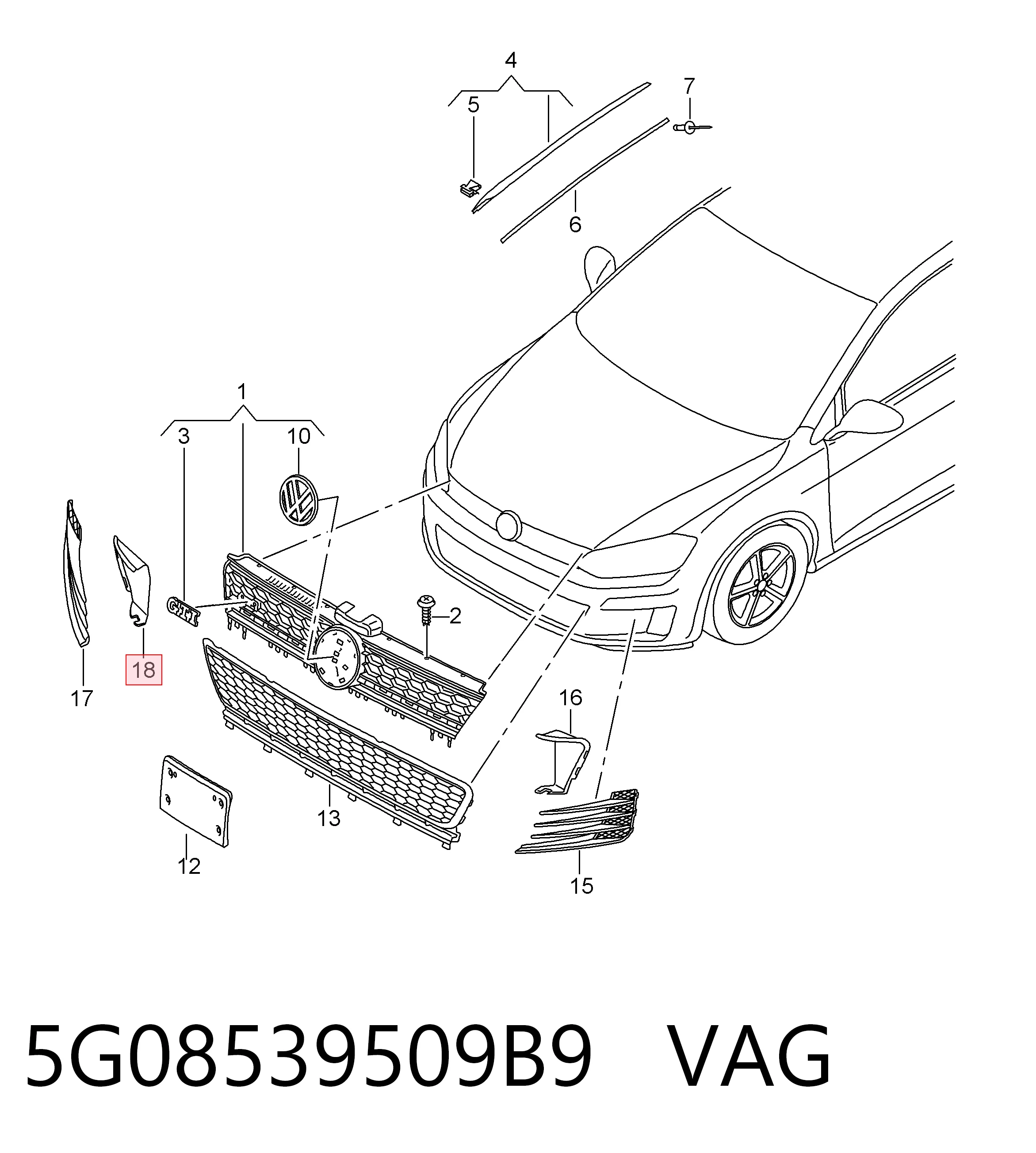 Решітка переднього бампера, внутрішня права VAG 5G08539509B9 ціна, від 12.65 USD