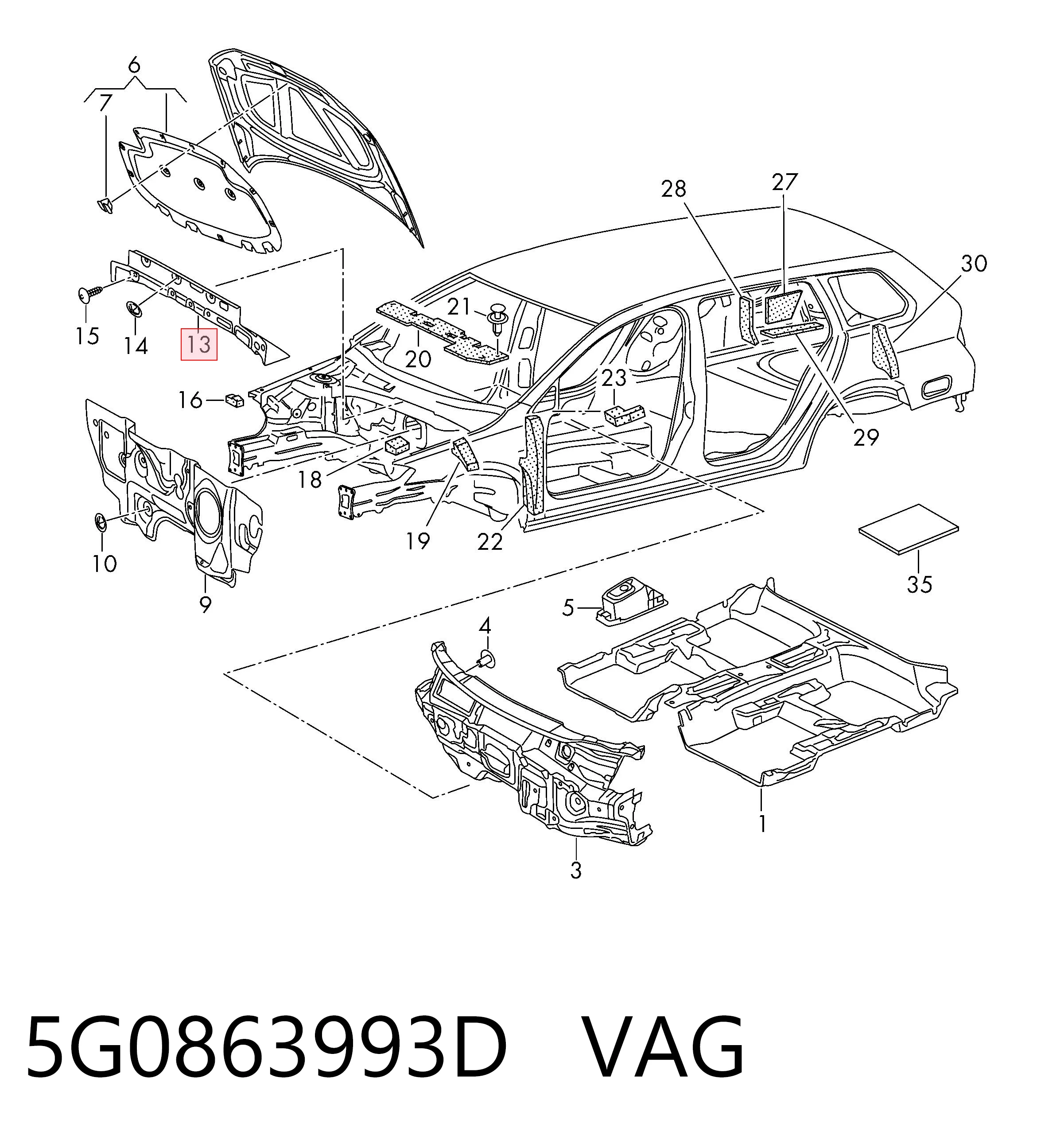 Шумоізоляція моторного щита VAG 5G0863993D ціна, від 12.70 USD