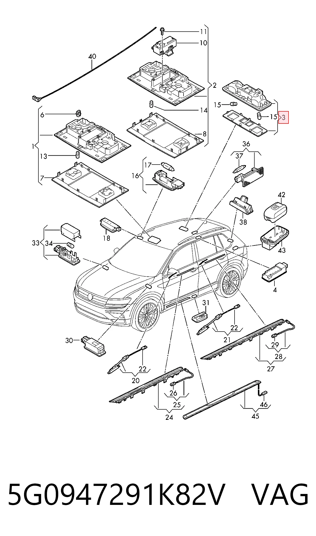 5G0947291K82V VAG Плафон освітлення салону/кабіни, задній
