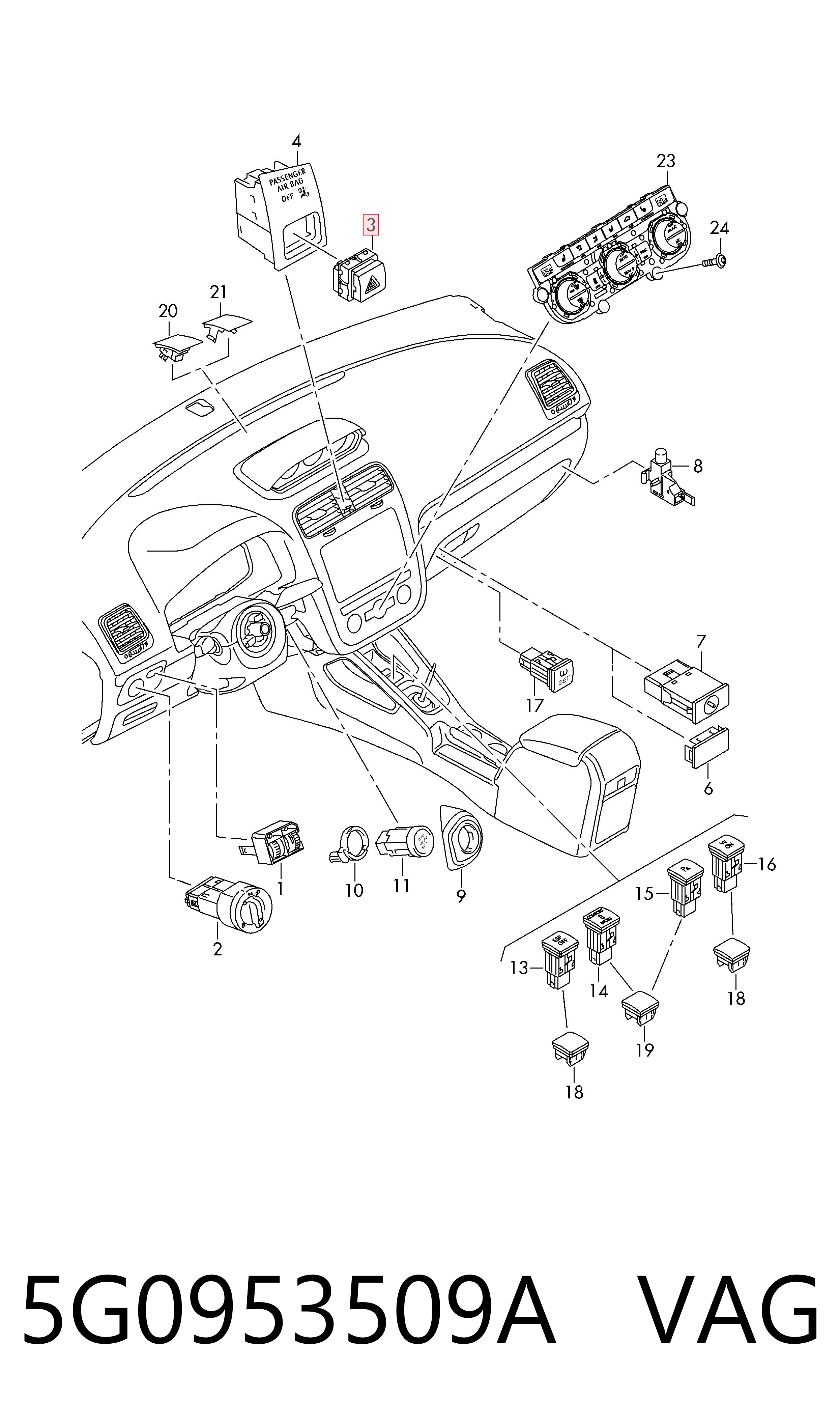 Купити Кнопка аварійки Volkswagen Jetta VII BU3, BU4