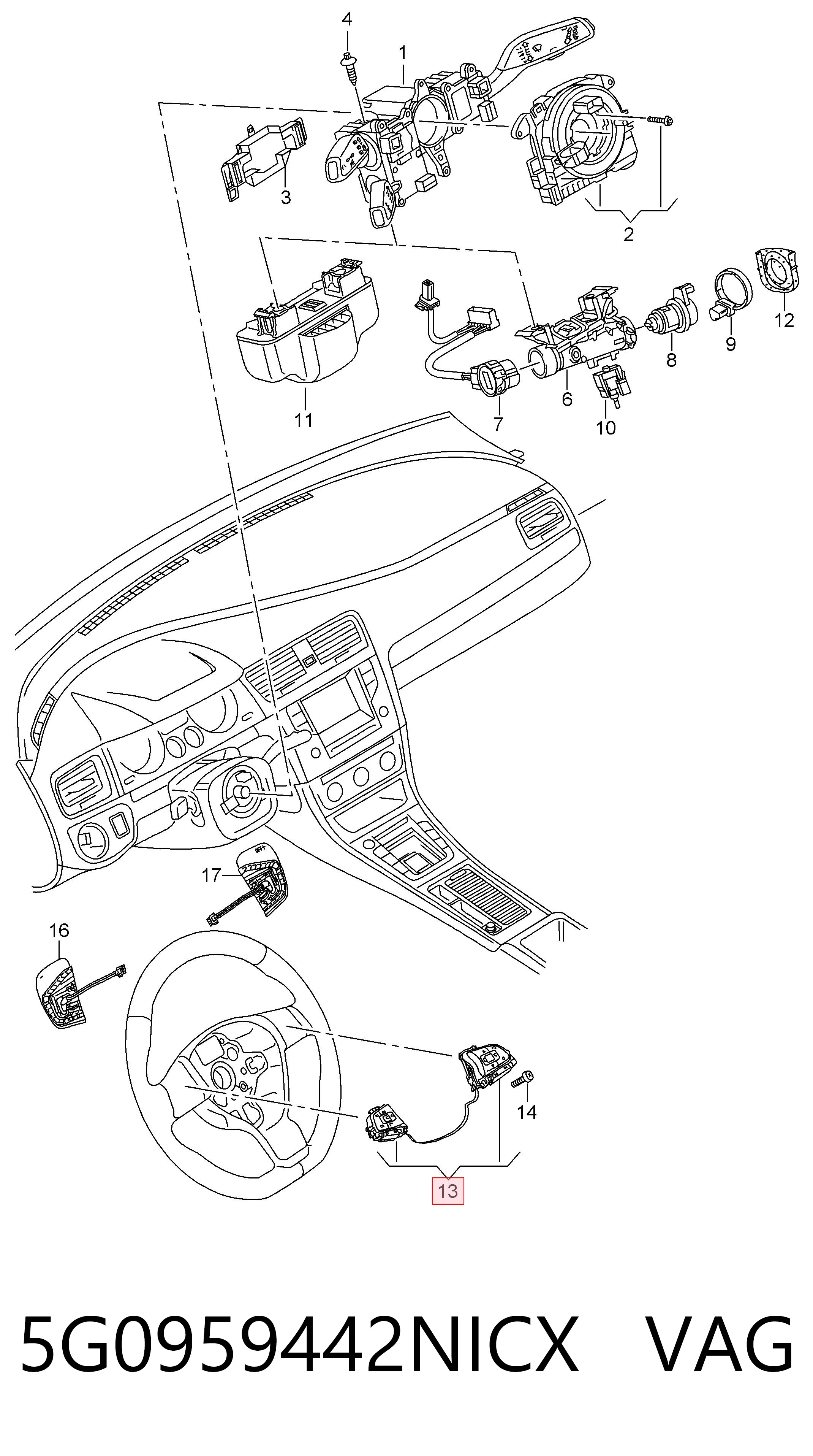 5G0959442NICX VAG Блок кнопкових перемикачів кермового колеса