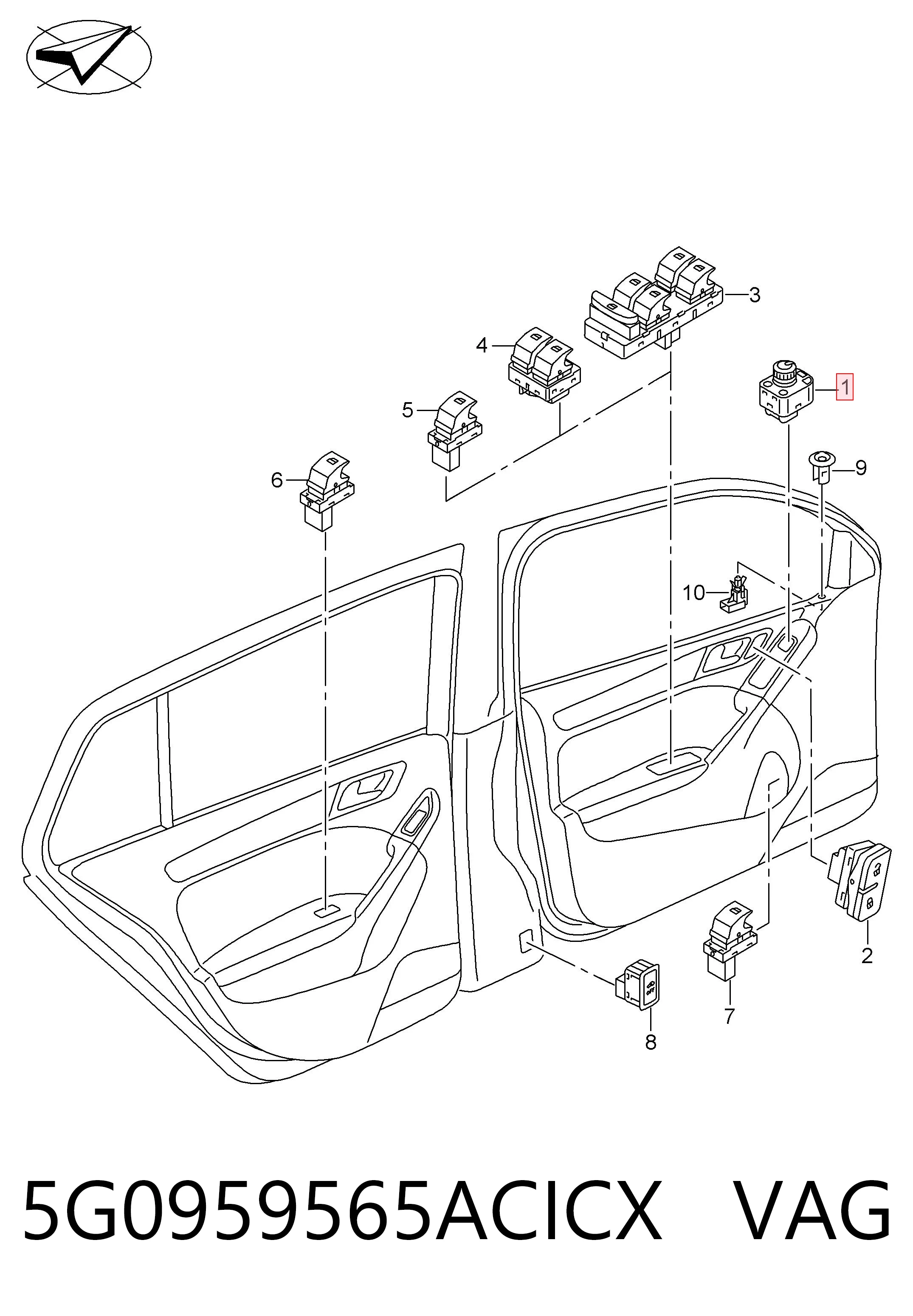 5G0959565ACICX VAG Регулятор дзеркал