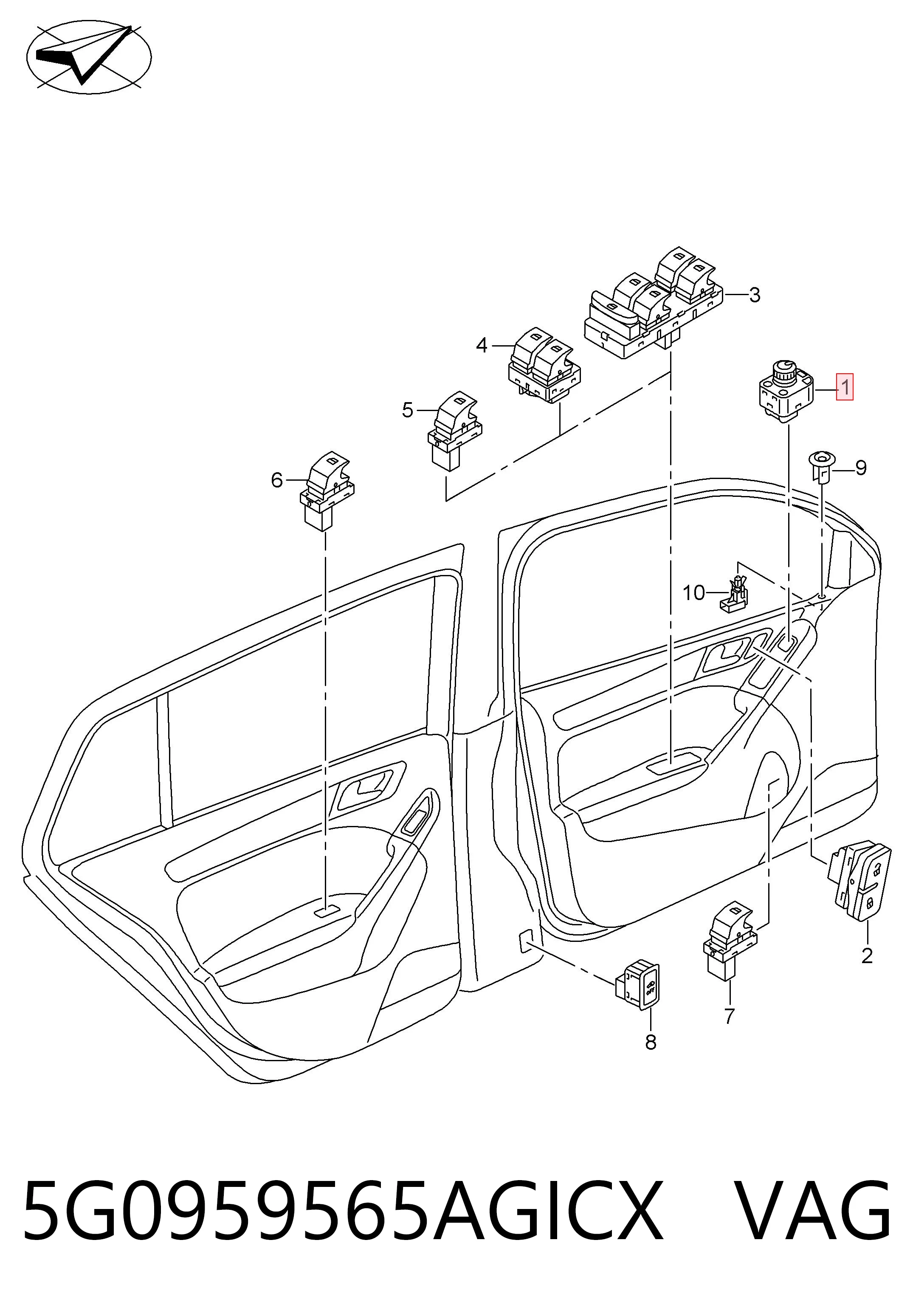 5G0959565AGICX VAG Регулятор дзеркал
