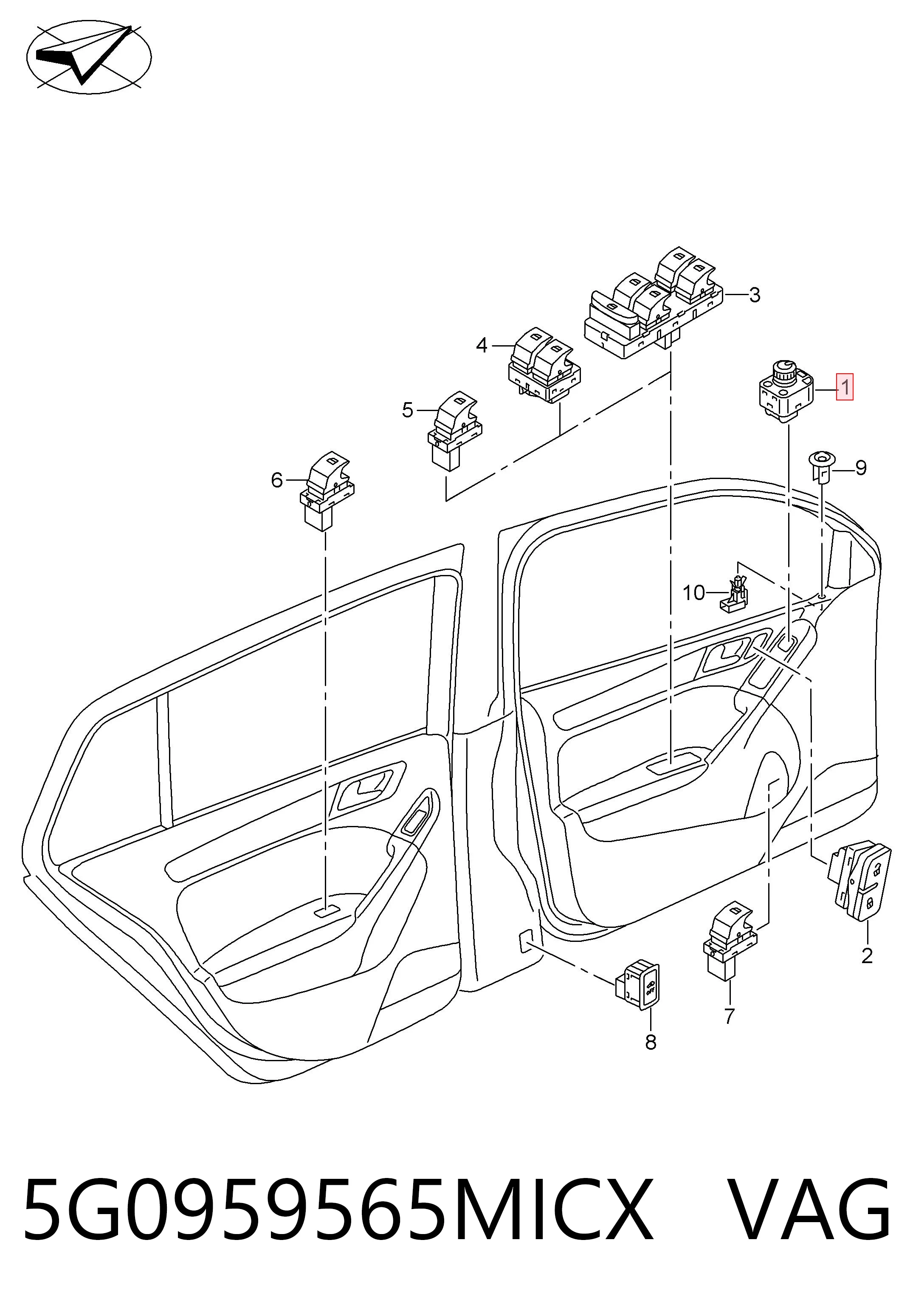 5G0959565MICX VAG Регулятор дзеркал