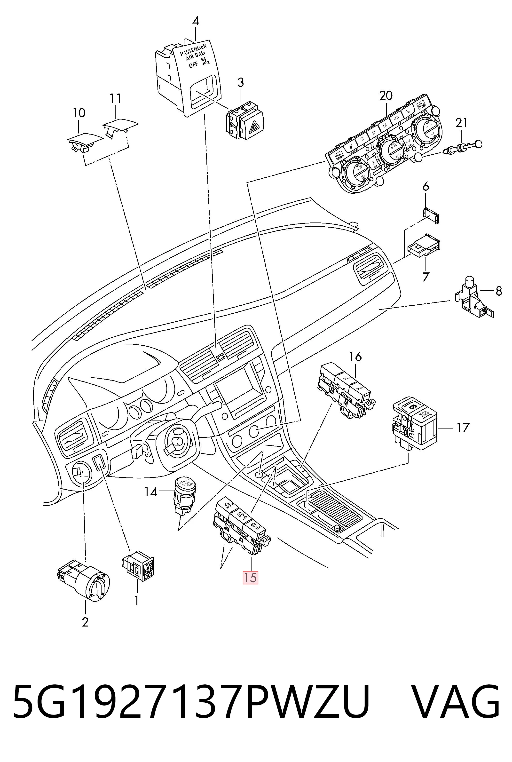 5G1927137PWZU VAG Блок кнопок центральної консолі