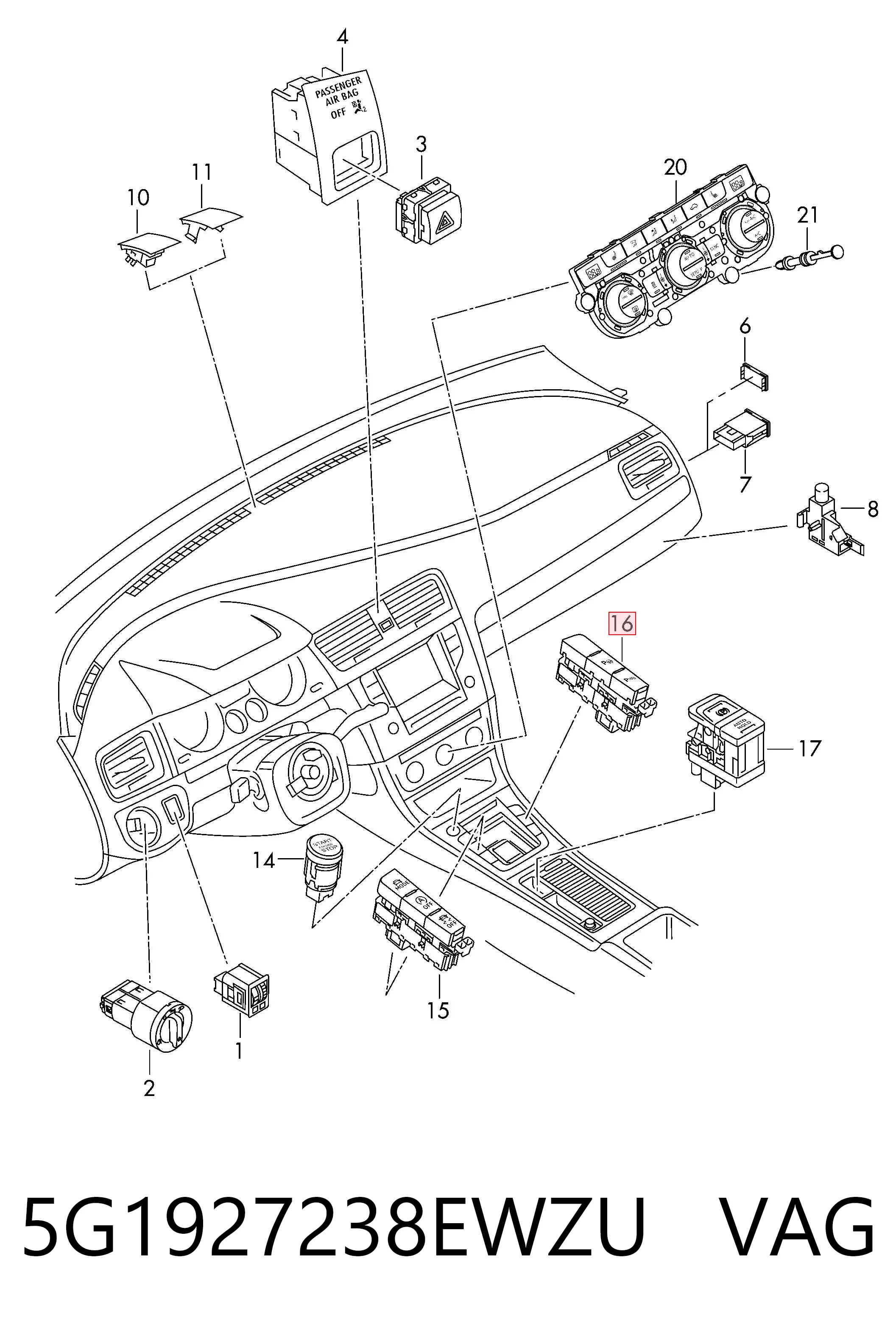 Блок кнопок центральної консолі VAG 5G1927238EWZU ціна, від 25.34 USD