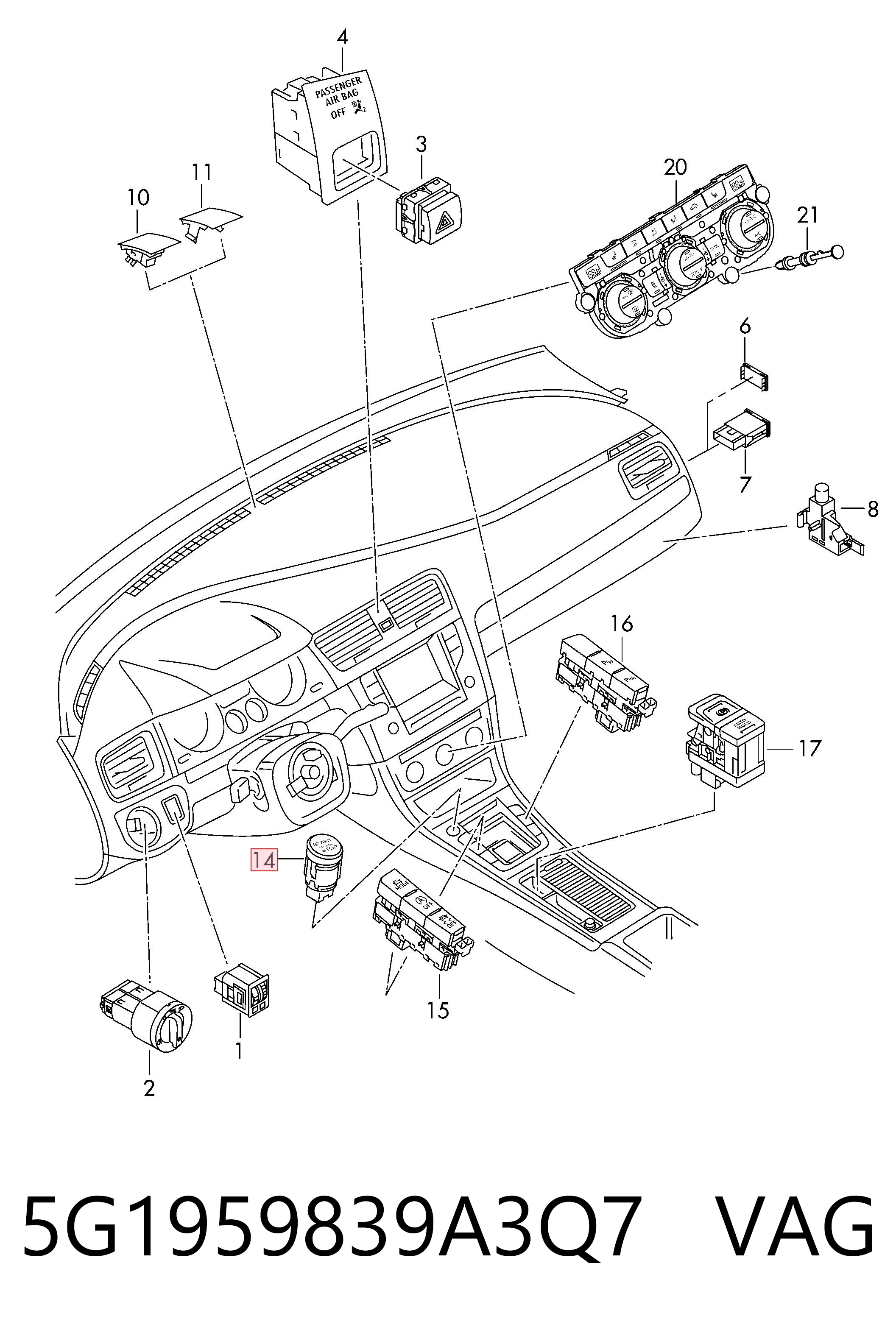 5G1959839A3Q7 VAG Кнопка запуску двигуна