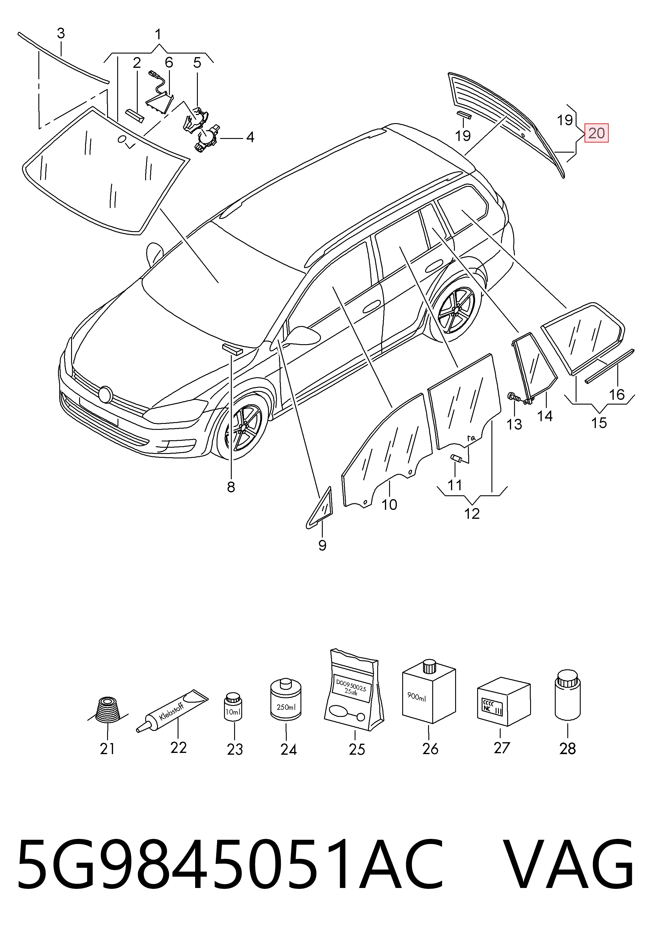 5G9845051AC VAG Скло третіх/п'ятих дверей