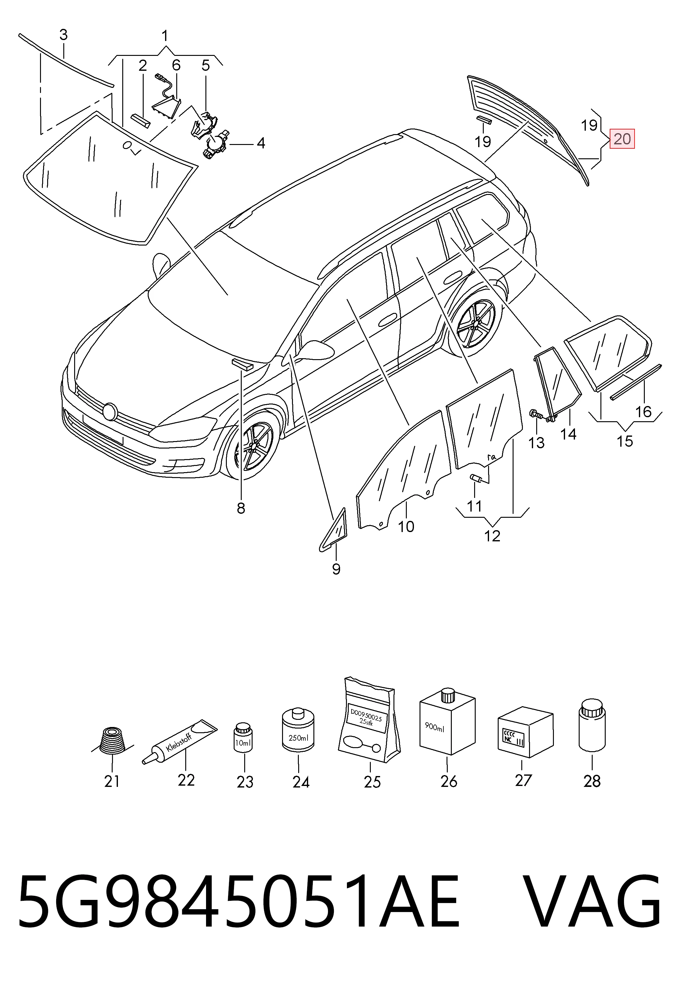 5G9845051AE VAG Скло ляди