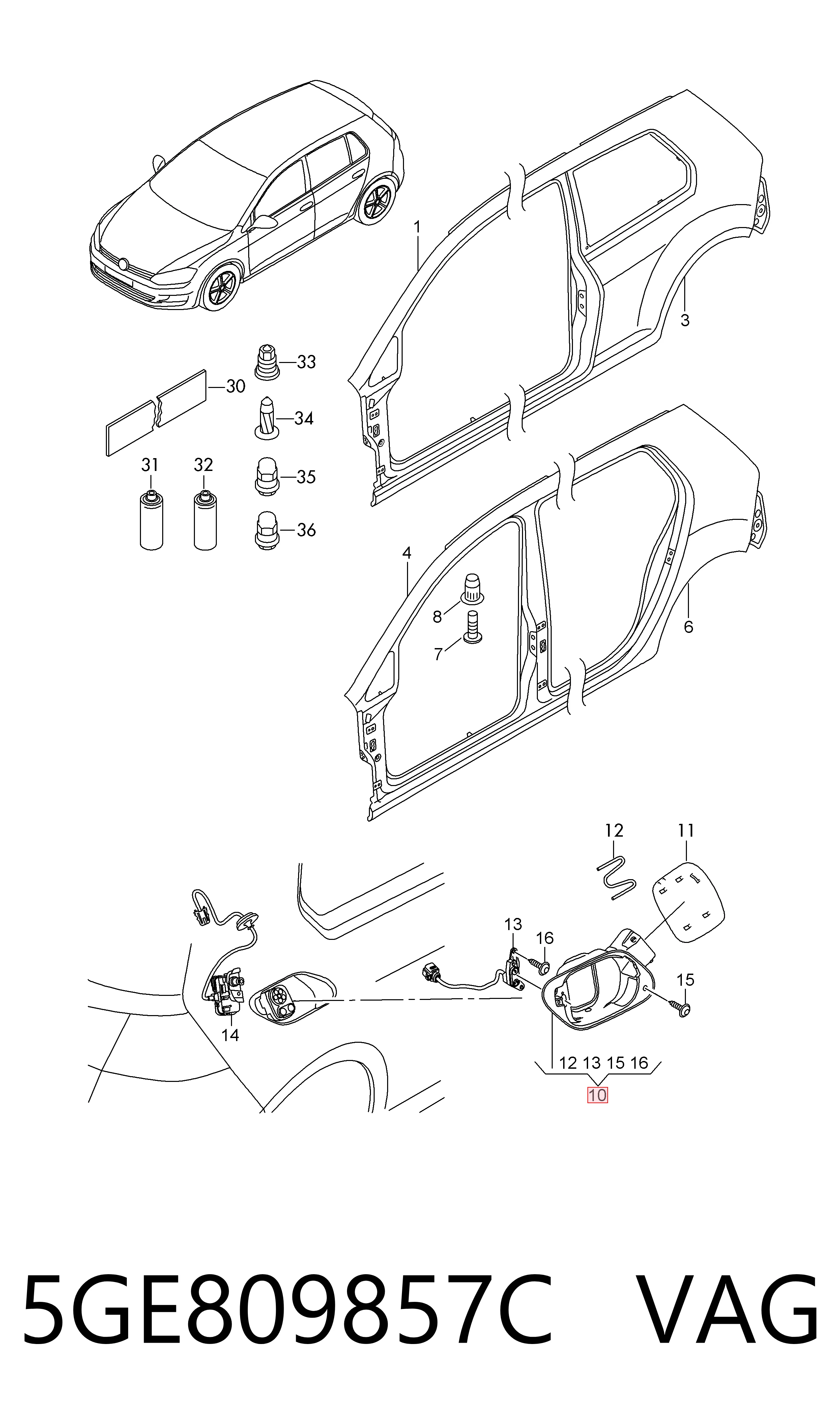 5GE809857C VAG Заливна горловина бензобака