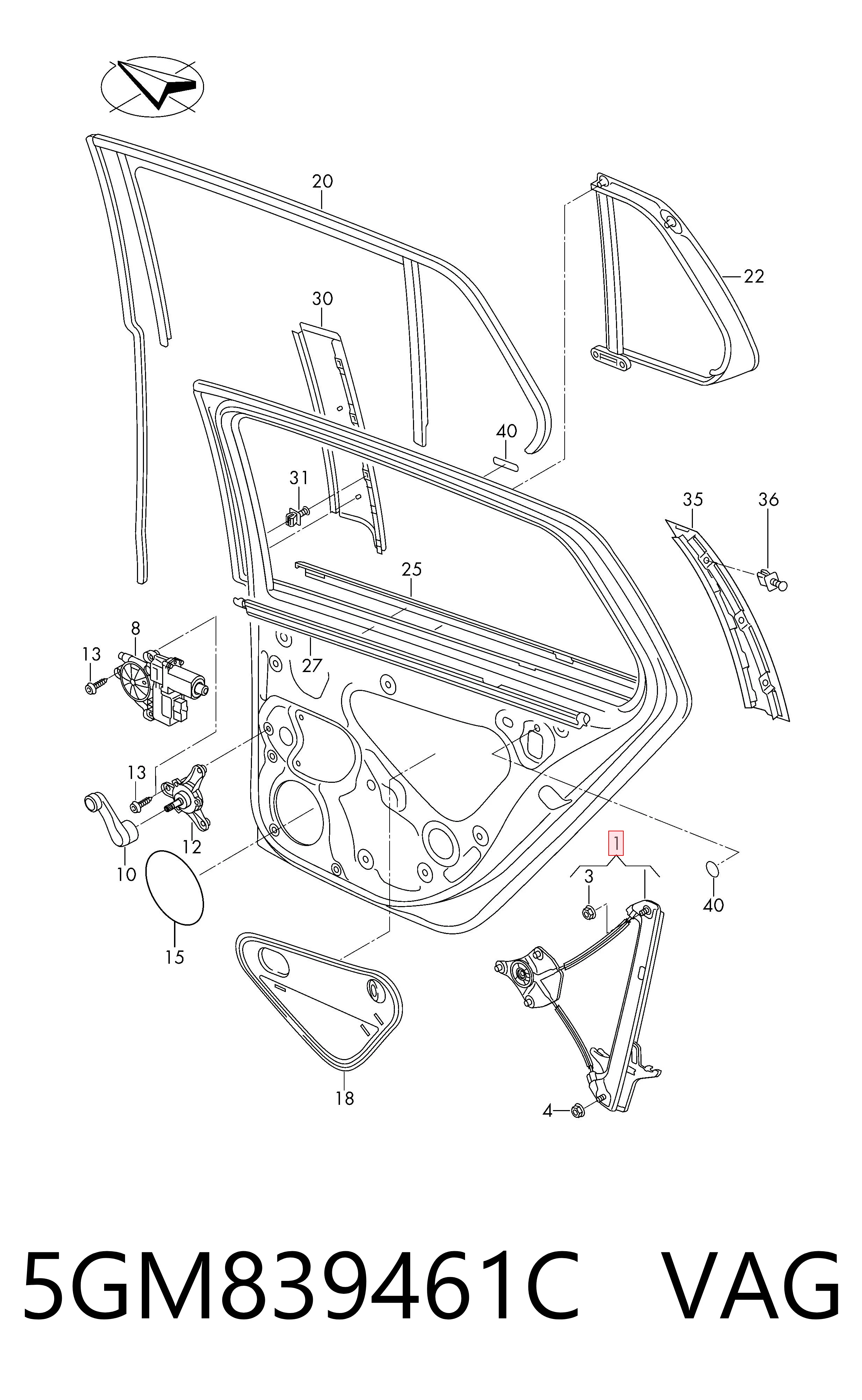 5GM839461C VAG Склопідйомник задніх лівих дверей