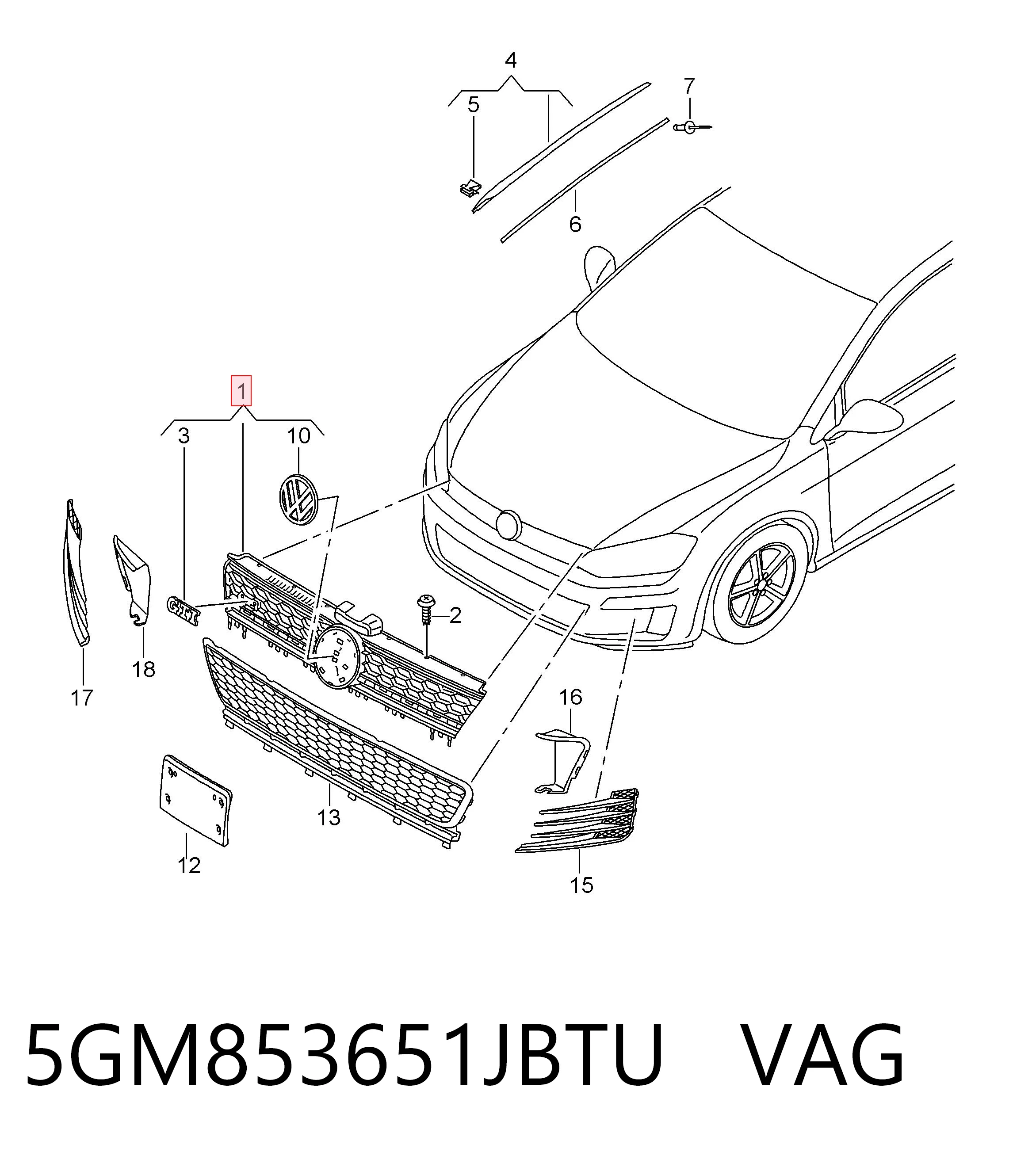 5GM853651JBTU VAG Решітка радіатора