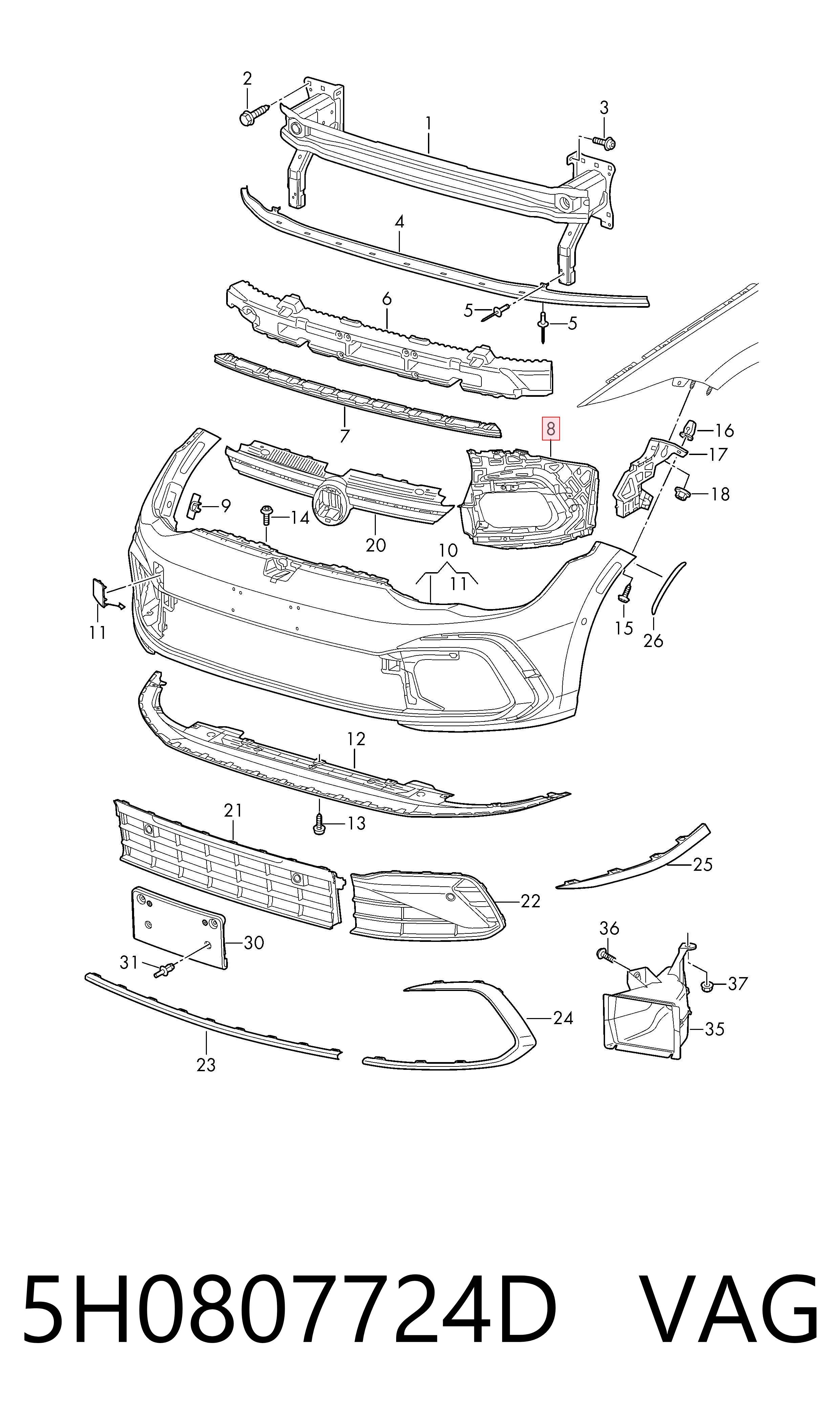 5H0807724D VAG Кронштейн бампера переднього, правий