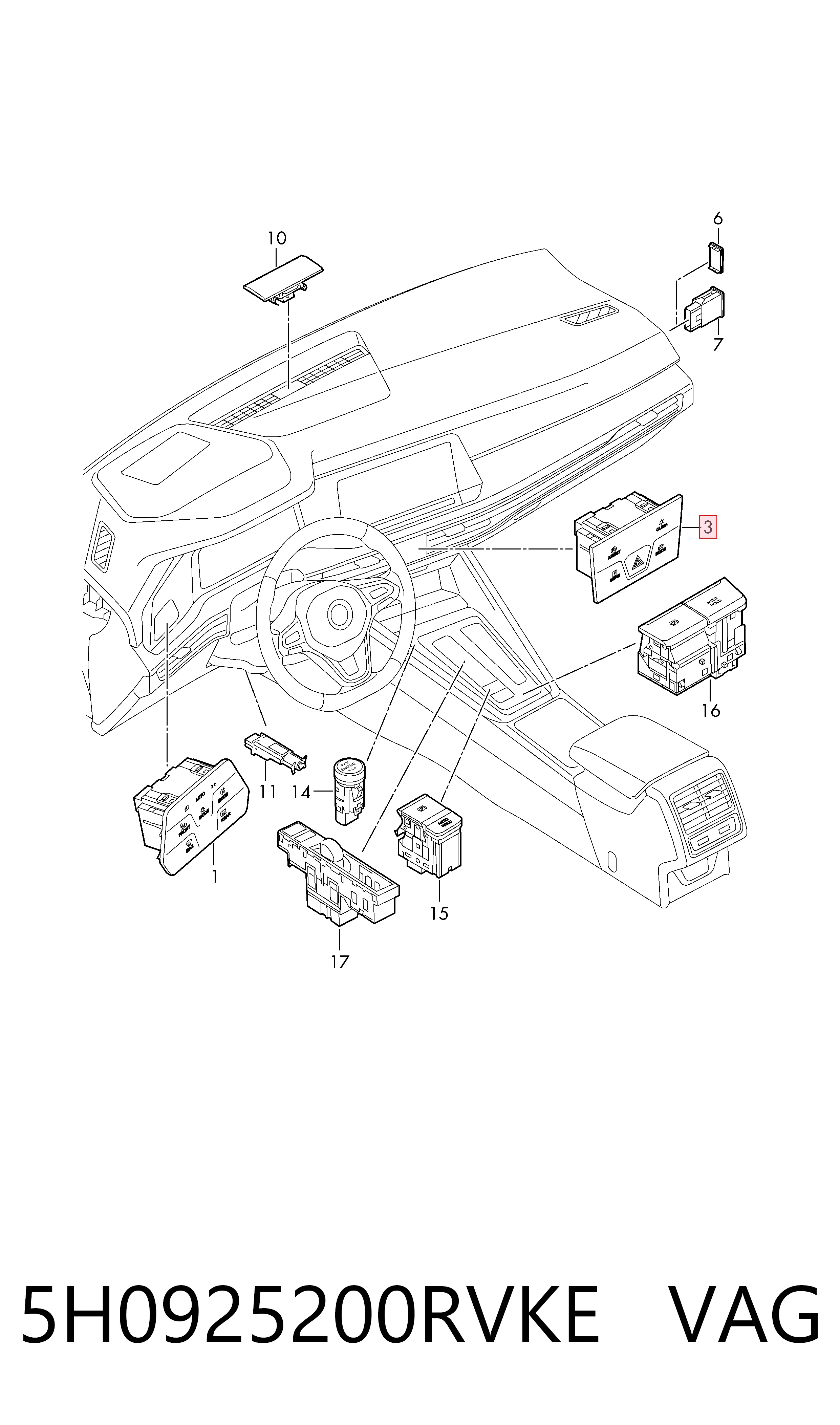Аварійна кнопка на Volkswagen Golf VIII CD1, DA1