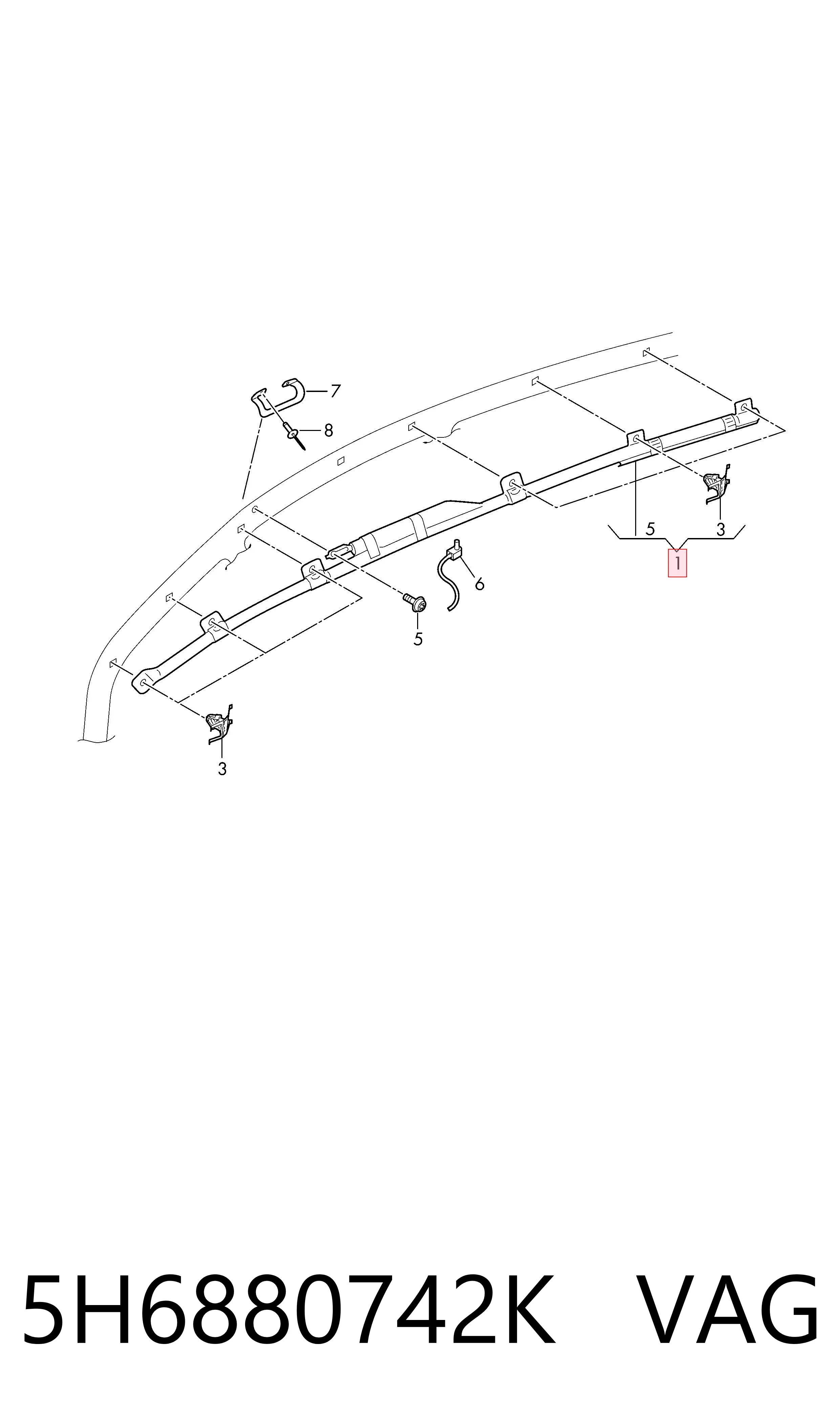 5H6880742K VAG Подушка безпеки, шторка бічна, права, AIRBAG