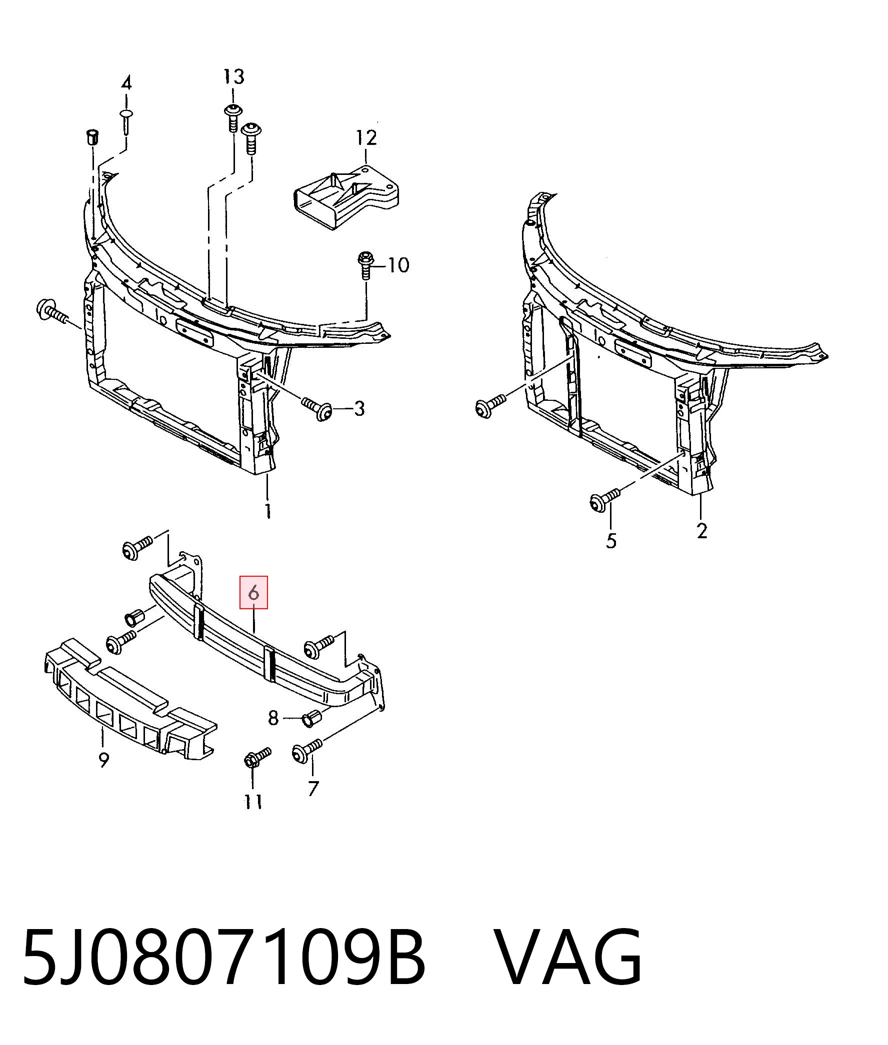 5J0807109B VAG Балка бампера переднього
