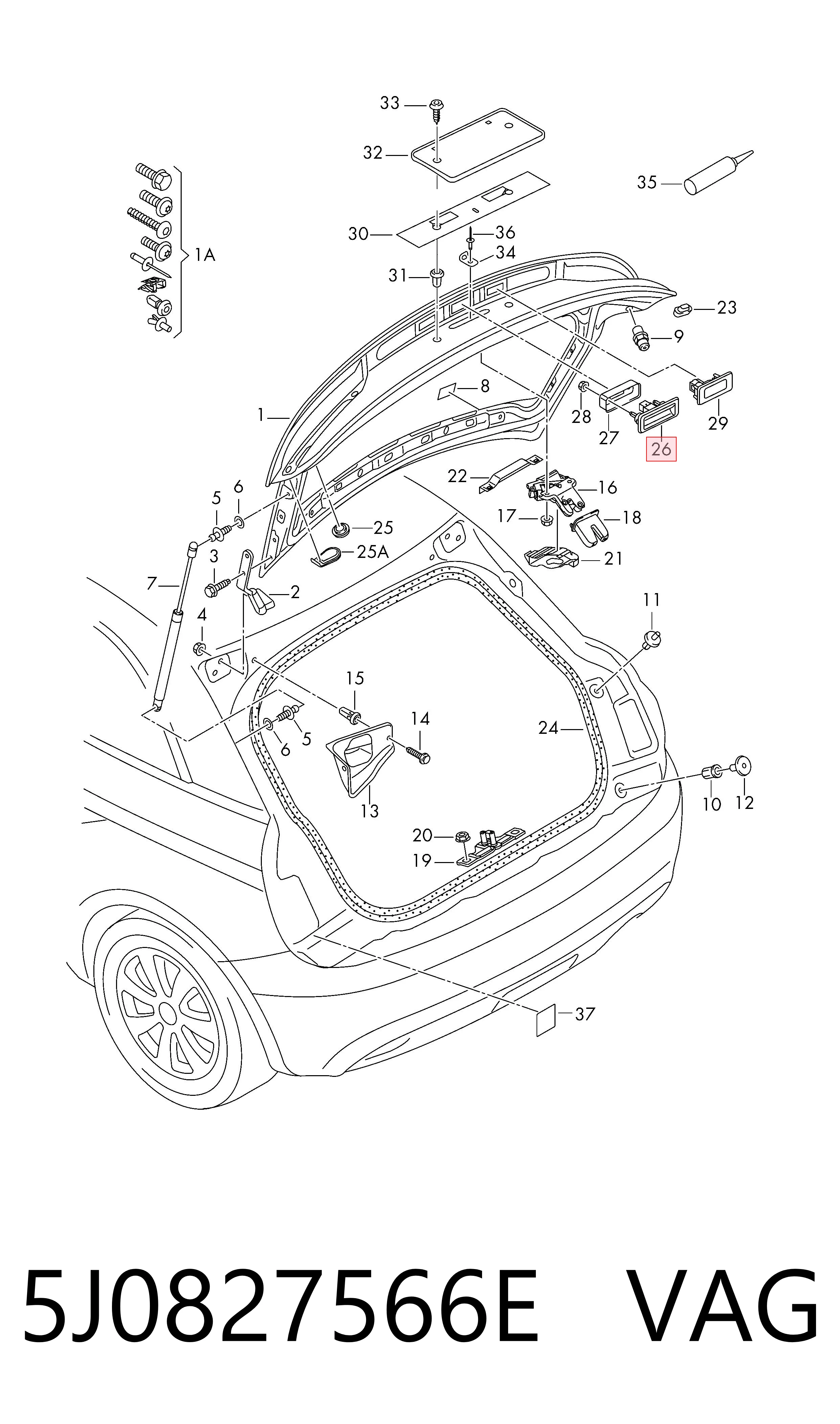 Ручка третіх дверей, зовнішня VAG 5J0827566E ціна, від 16.05 USD