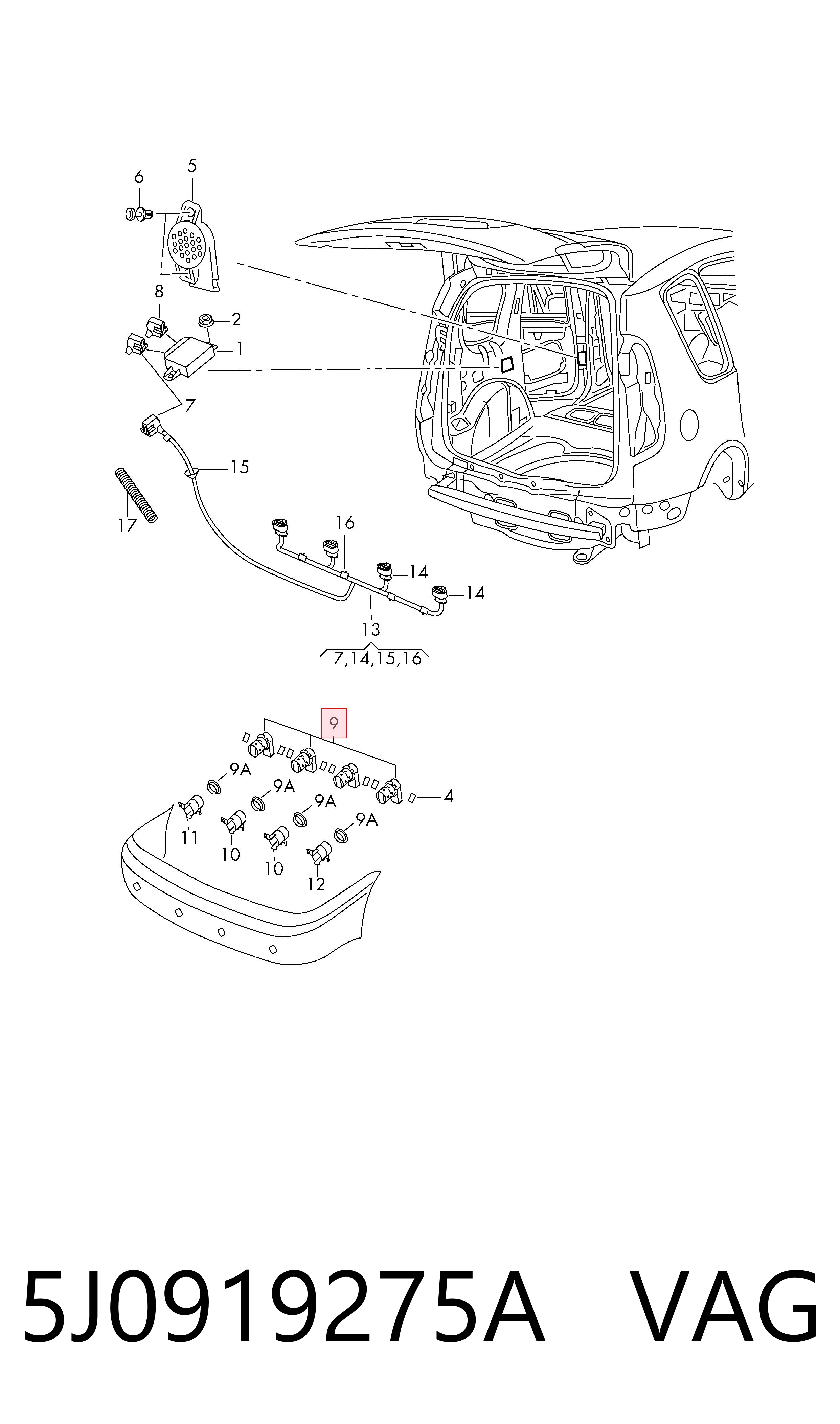5J0919275A VAG Датчик сигналізації парковки (парктронік), задній