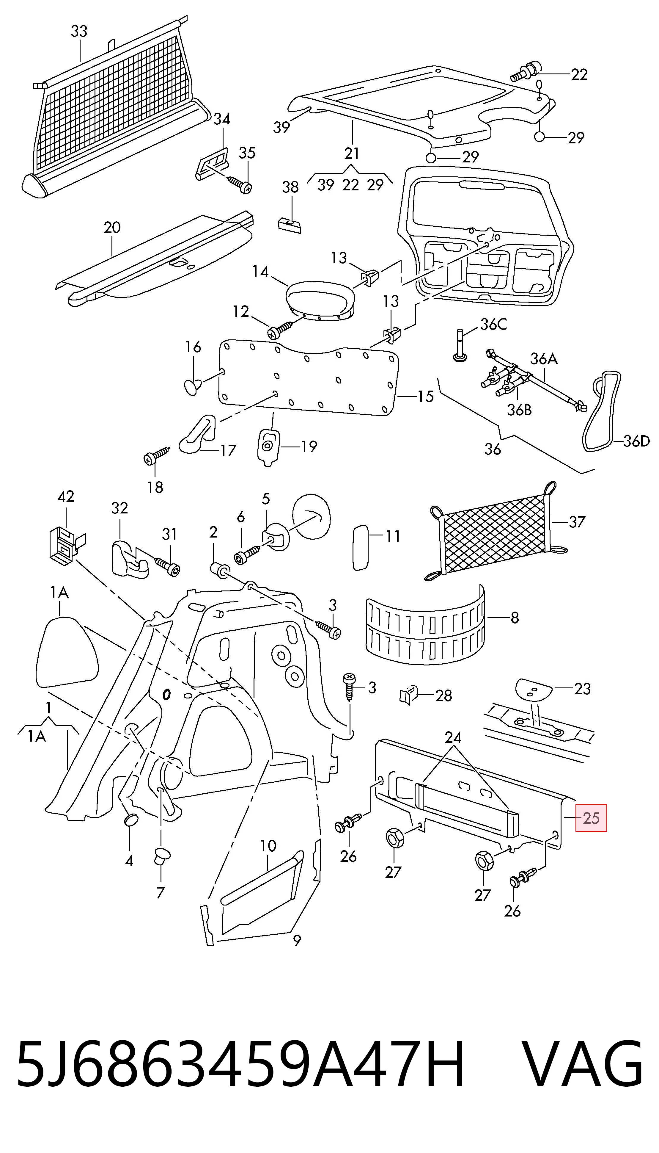 5J6863459A47H VAG Накладка кришки багажника