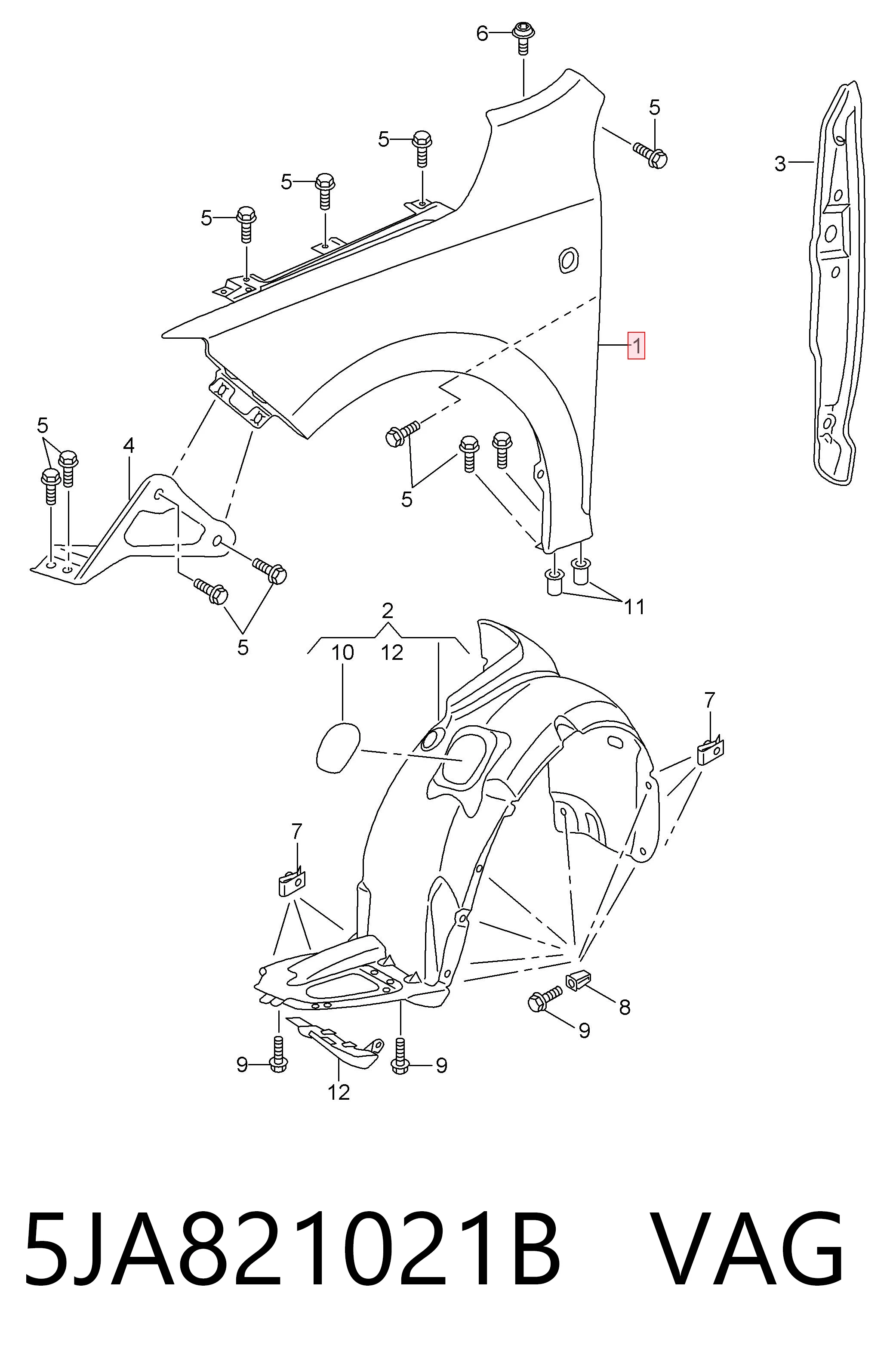 Переднє ліве крило на Skoda Rapid  NH3, NK3, NK6