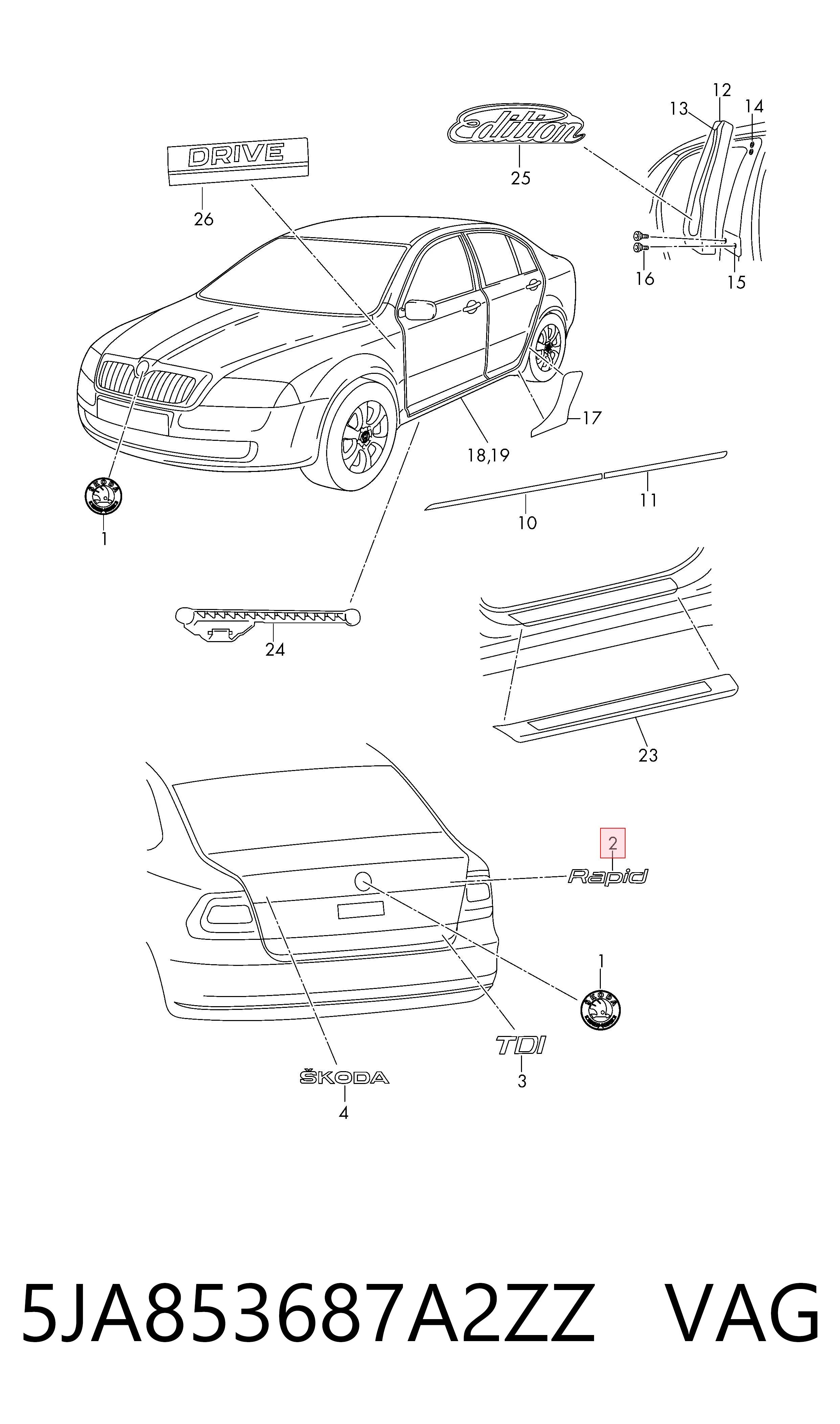 5JA853687A2ZZ VAG Емблема кришки багажника, фірмовий значок