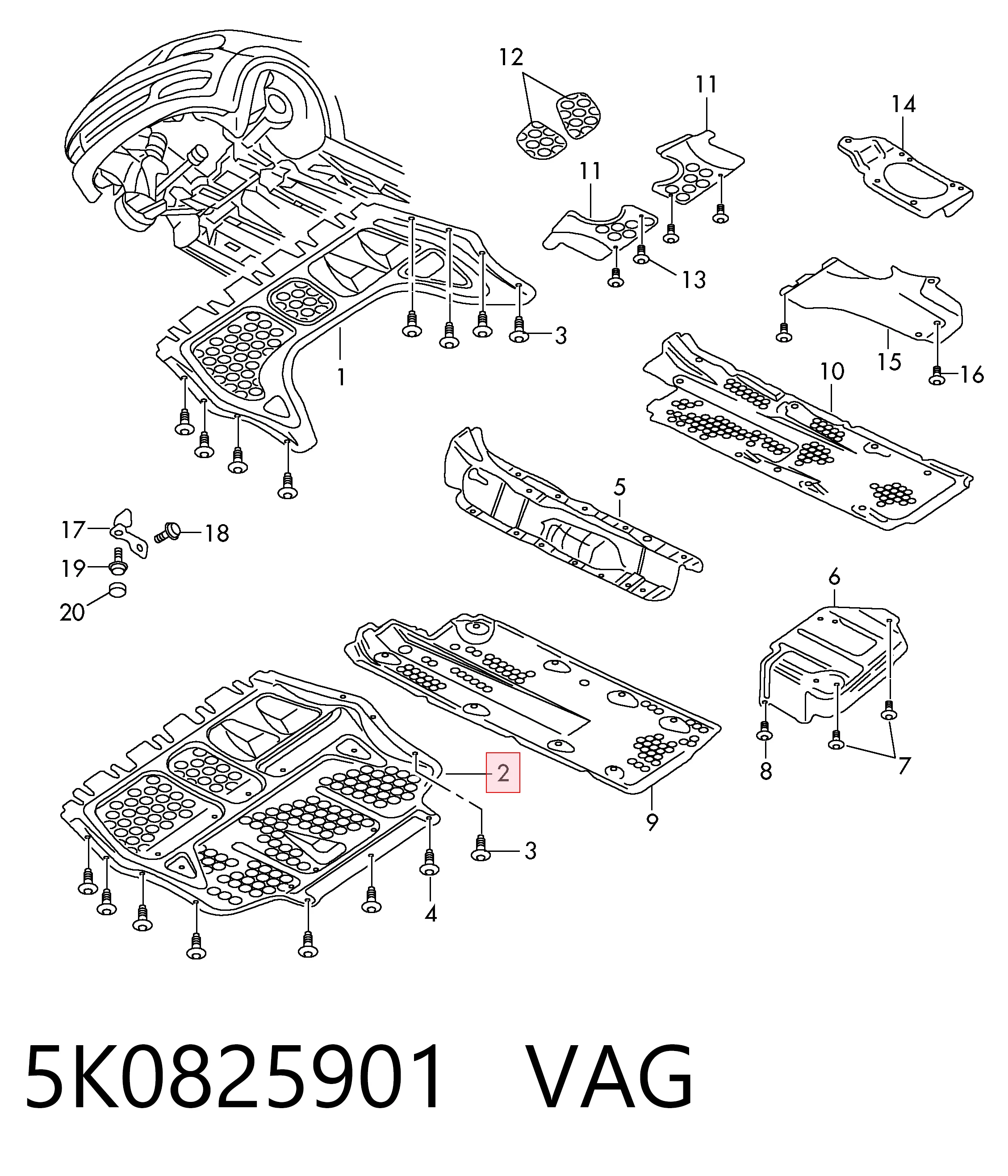 5K0825901 VAG Захист двигуна передній
