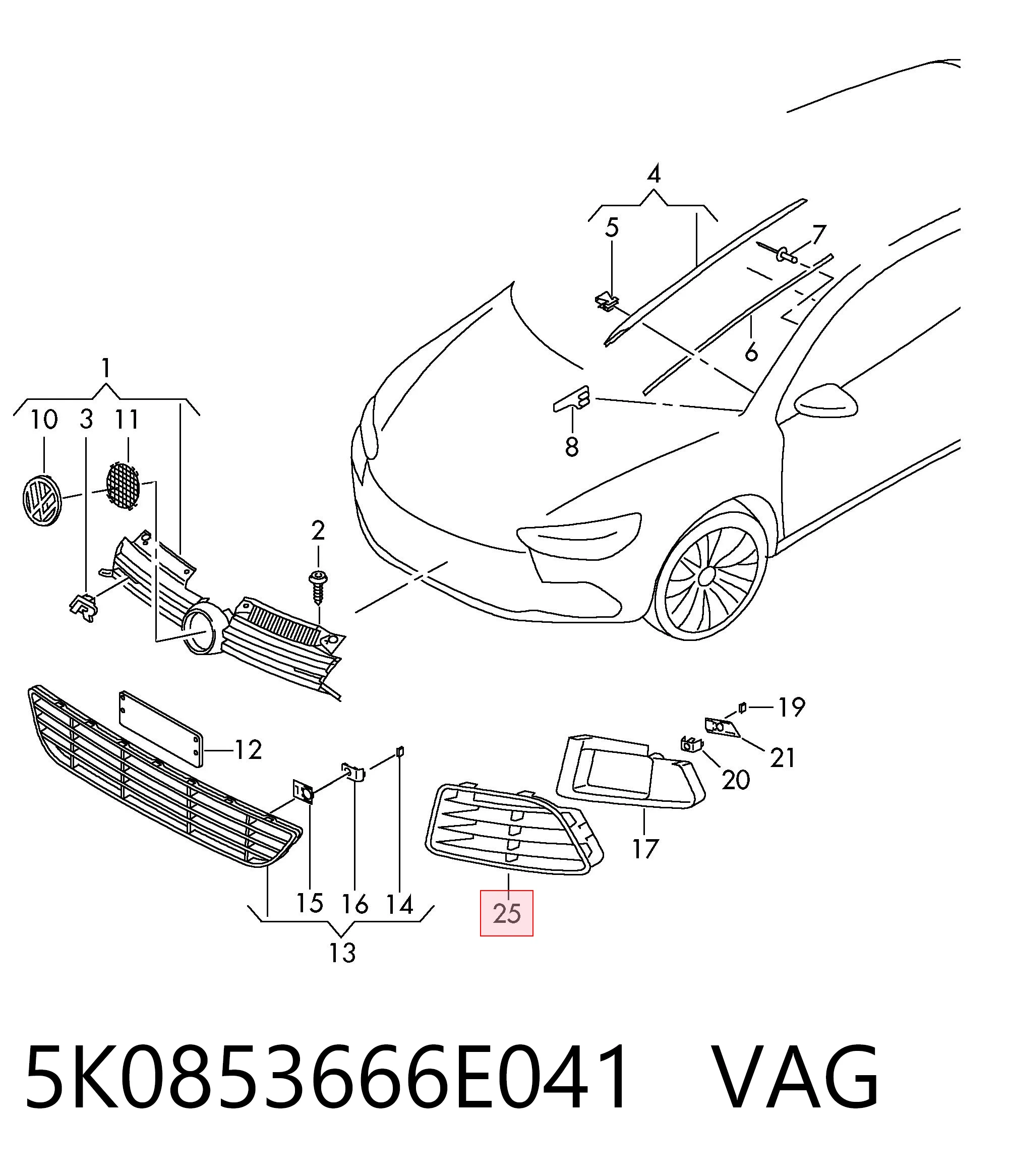 5K0853666E041 VAG Решітка радіатора