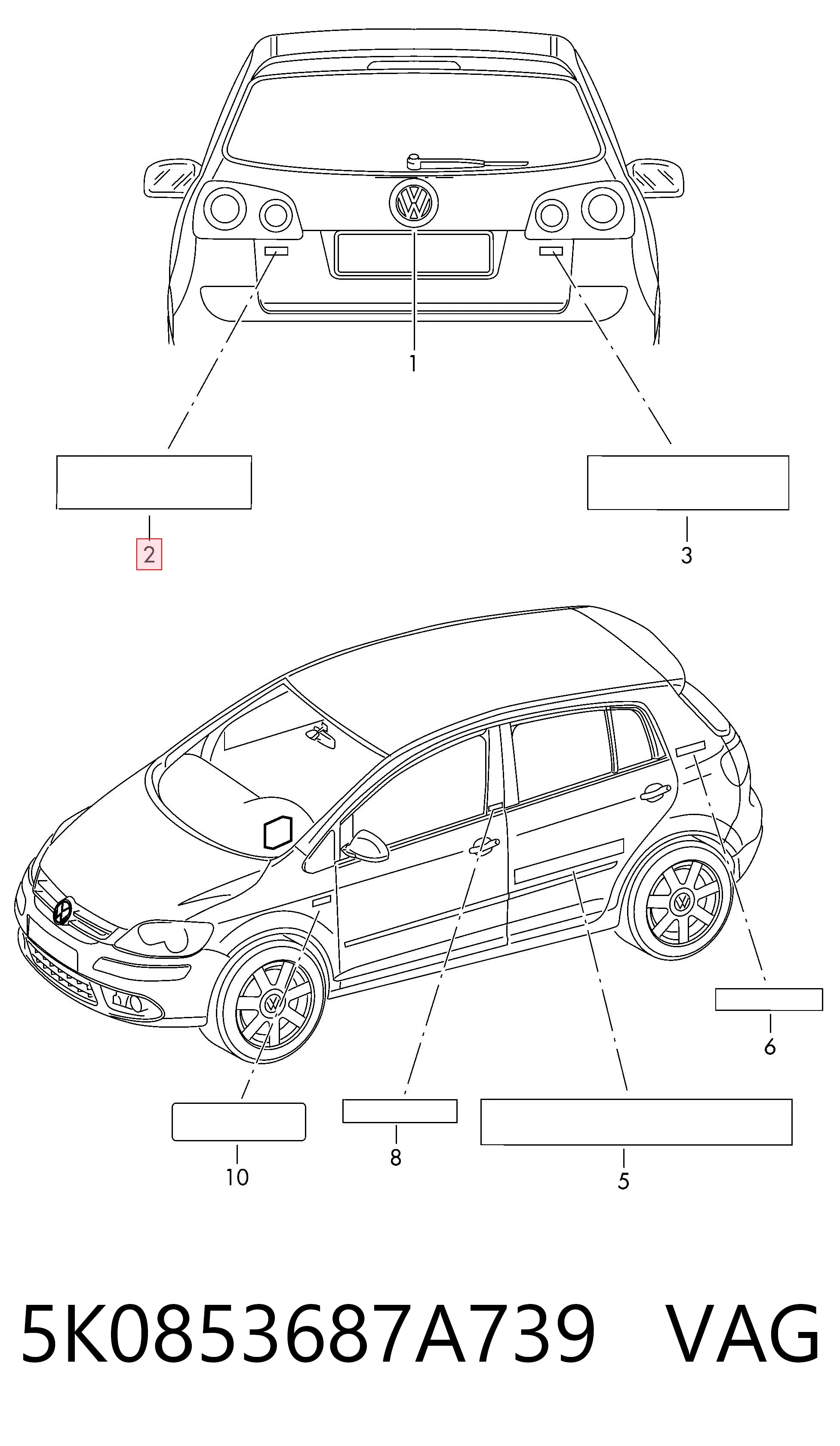 5K0853687A739 VAG Емблема кришки багажника, фірмовий значок