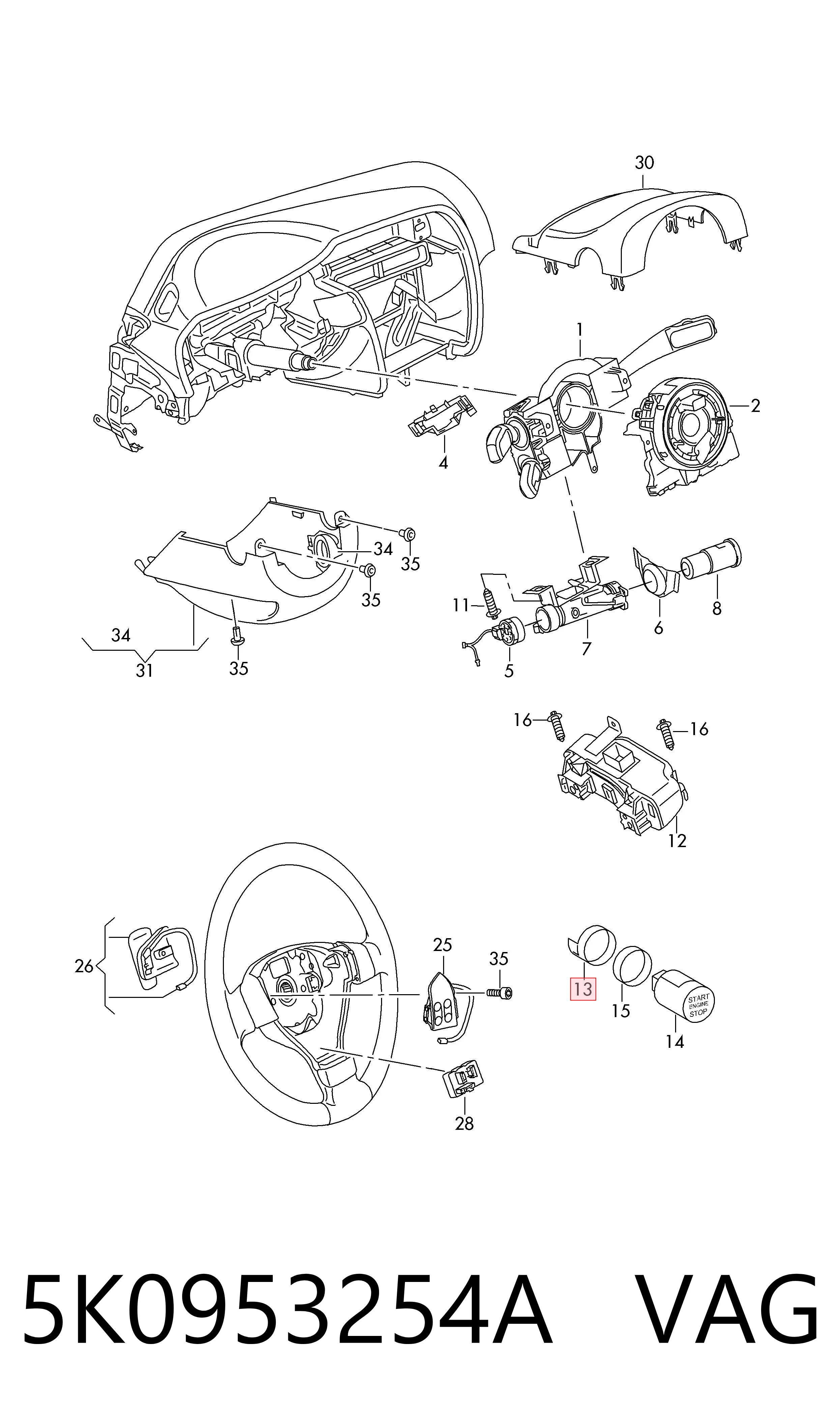 Антена/кільце имобілайзера VAG 5K0953254A ціна, від 5.08 USD