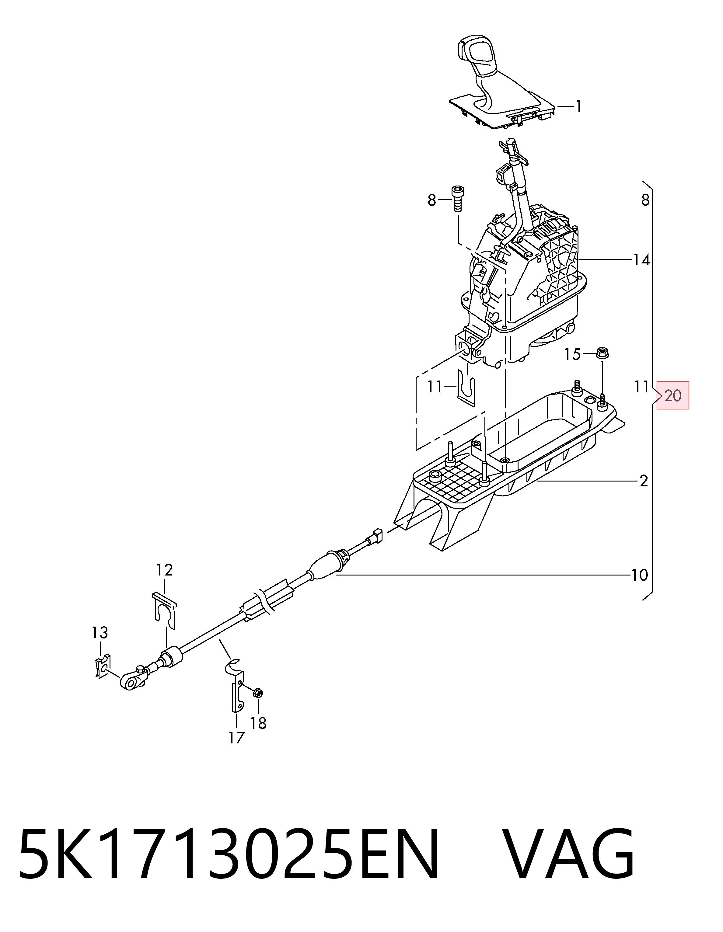 Механізм перемикання передач VAG 5K1713025EN ціна, від 137.74 USD