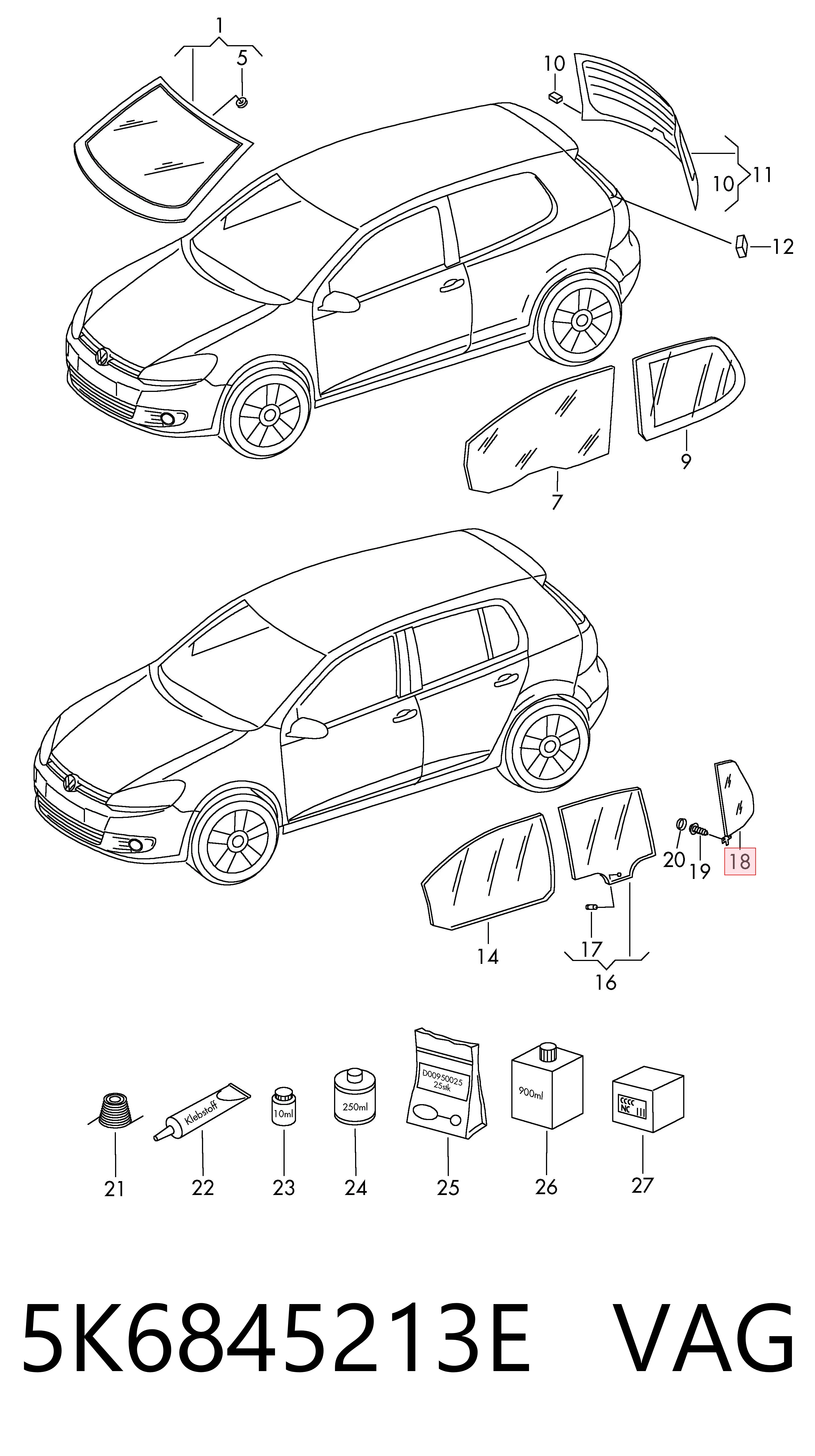 5K6845213E VAG Кватирка дверей трикутник, задньої, лівої