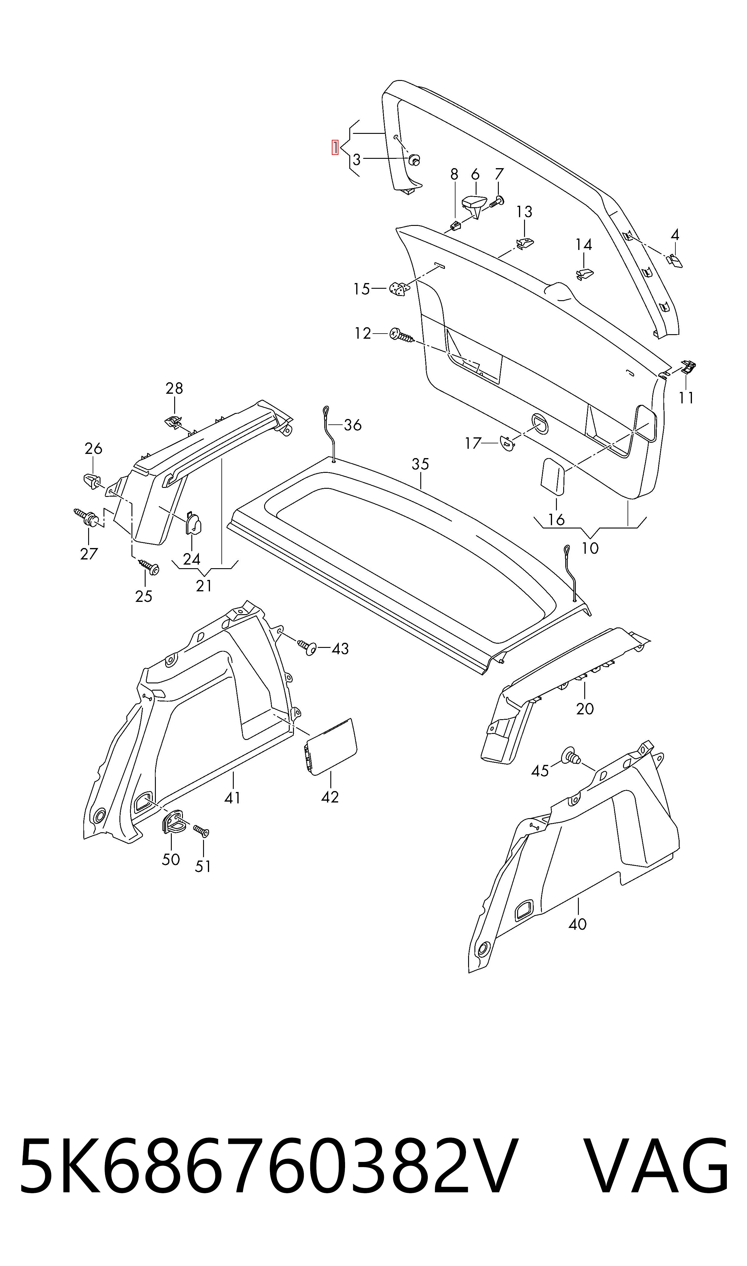 Пластик п'ятих дверей VAG 5K686760382V ціна, від 34.81 USD